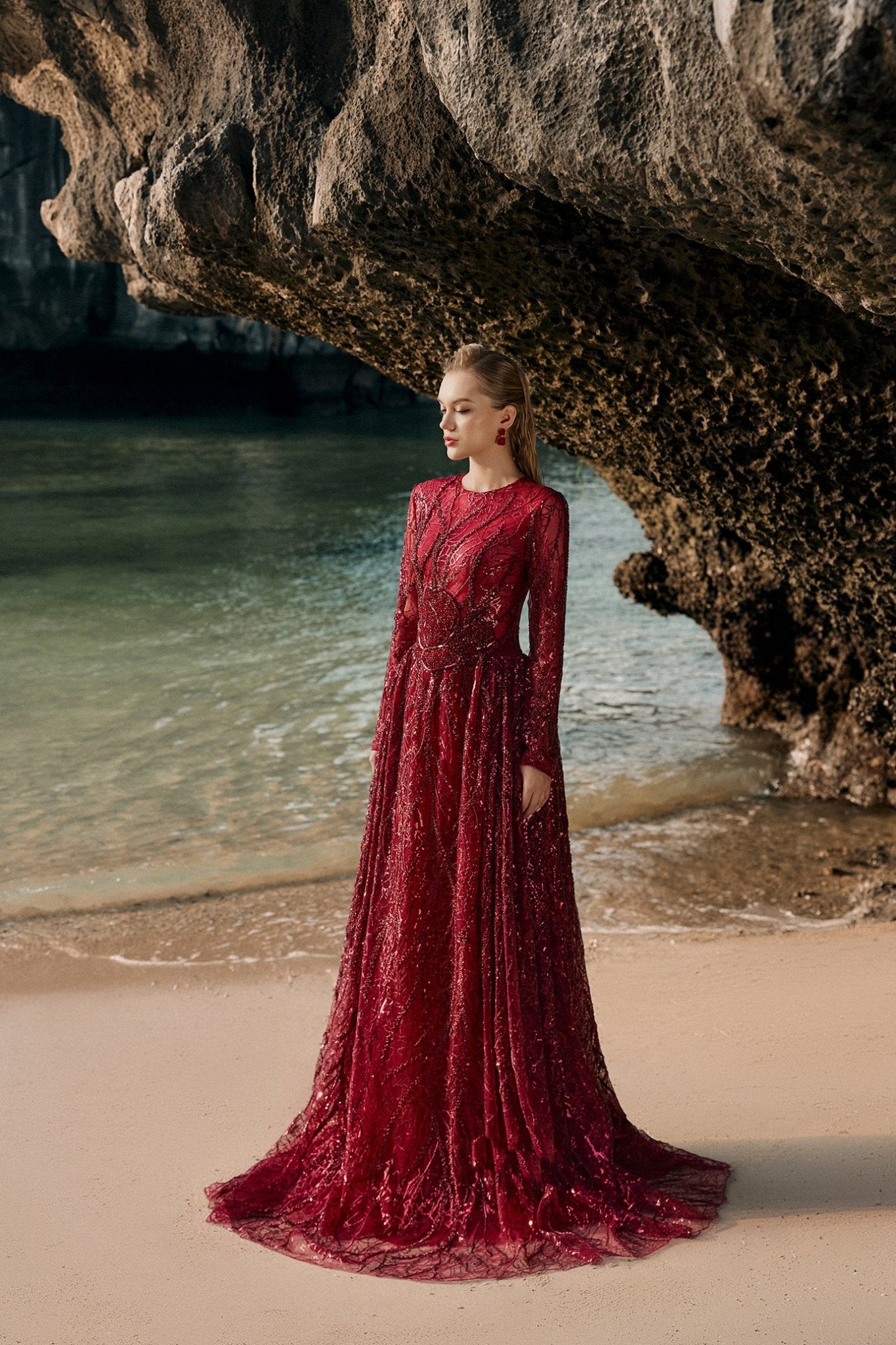 Long Sleeve Ball Gown - ALBOUSHIYA - district 5 - dubai - riyadh - abaya - dresses - designers - evening wear - luxury - elegance - craftsmanship - gowns - cocktail dresses - collections - georges
