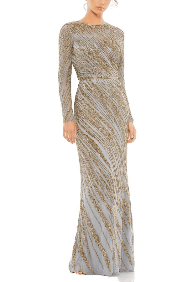 Long Sleeve Beaded Column Gown - ALBOUSHIYA - district 5 - dubai - riyadh - abaya - dresses - designers - evening wear - luxury - elegance - craftsmanship - gowns - cocktail dresses - collections - georges