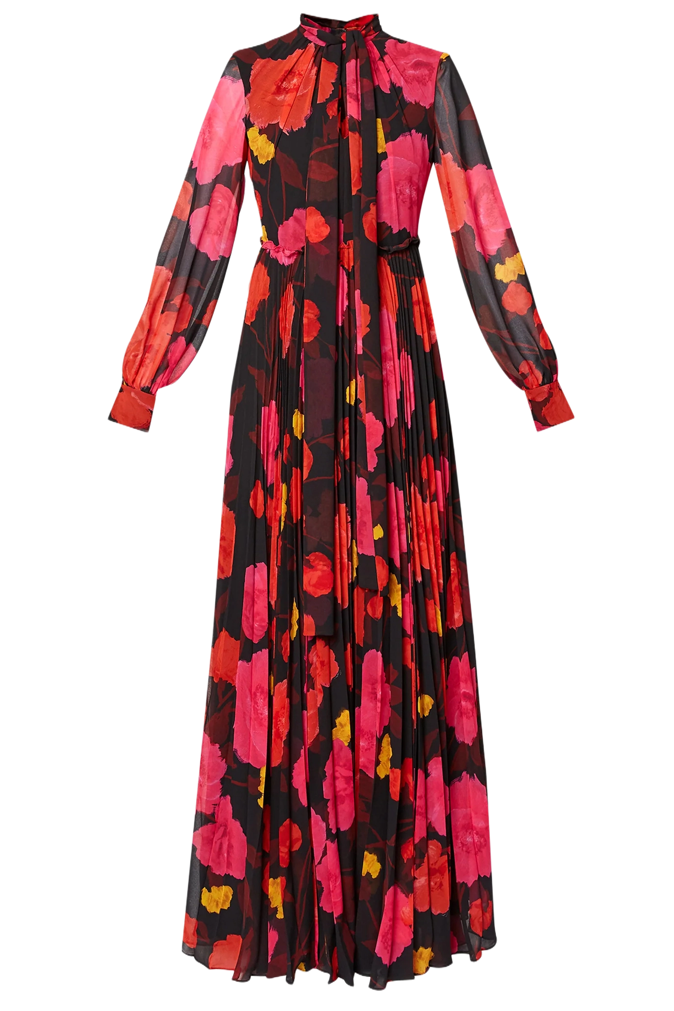 Long Sleeve Gown With Pleated Skirt