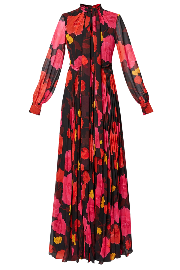 Long Sleeve Gown With Pleated Skirt