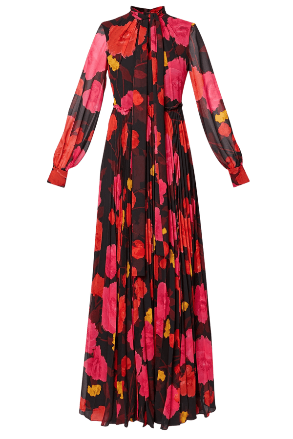 Long Sleeve Gown With Pleated Skirt - ALBOUSHIYA - district 5 - dubai - riyadh - abaya - dresses - designers - evening wear - luxury - elegance - craftsmanship - gowns - cocktail dresses - collections - georges