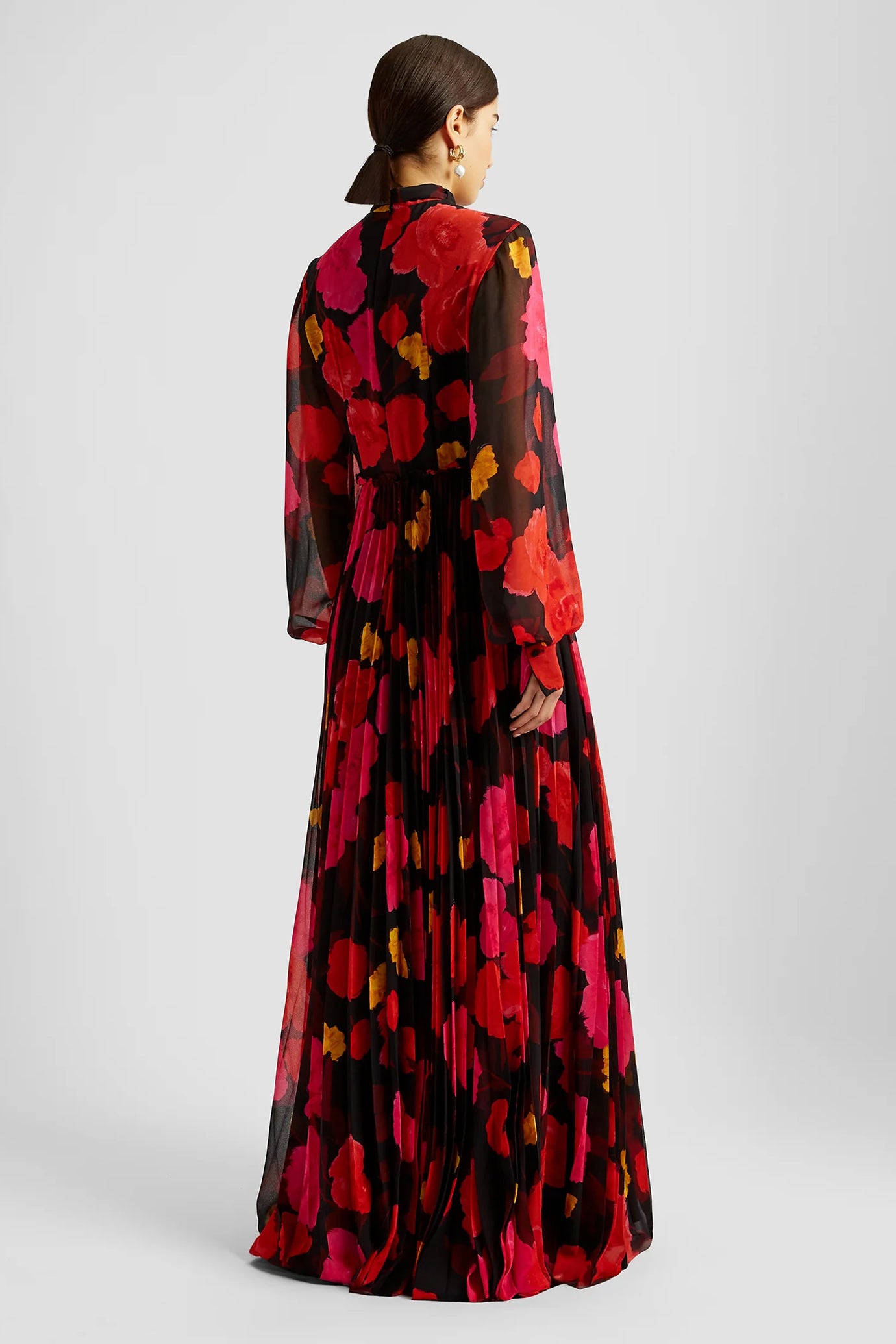 Long Sleeve Gown With Pleated Skirt