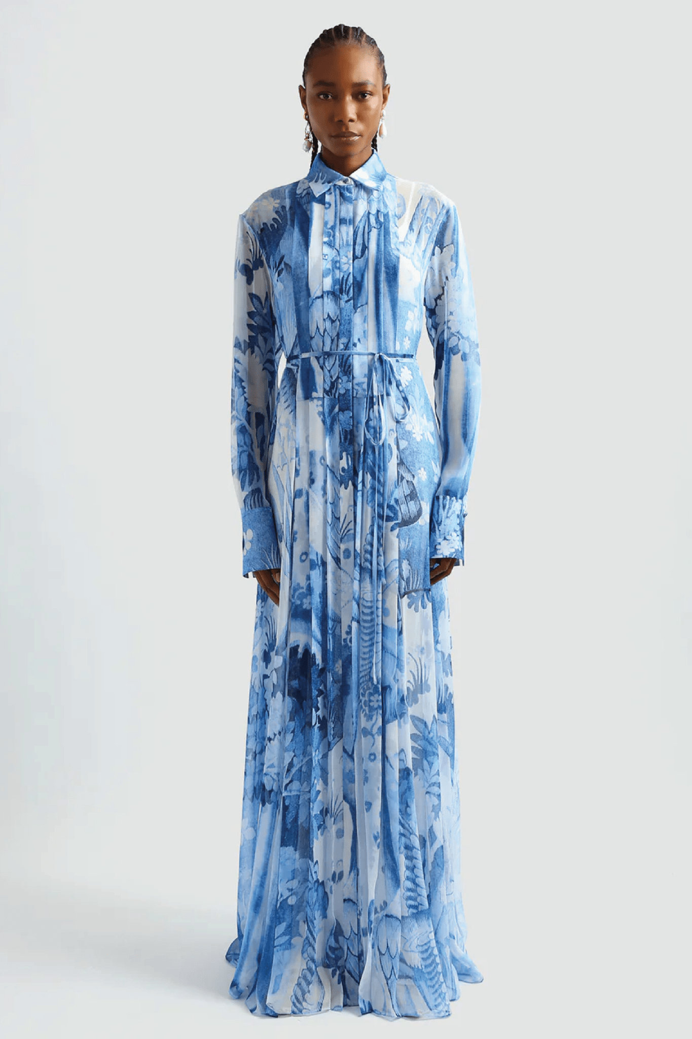 Long Sleeve Pleated Detail Gown - ALBOUSHIYA - district 5 - dubai - riyadh - abaya - dresses - designers - evening wear - luxury - elegance - craftsmanship - gowns - cocktail dresses - collections - georges