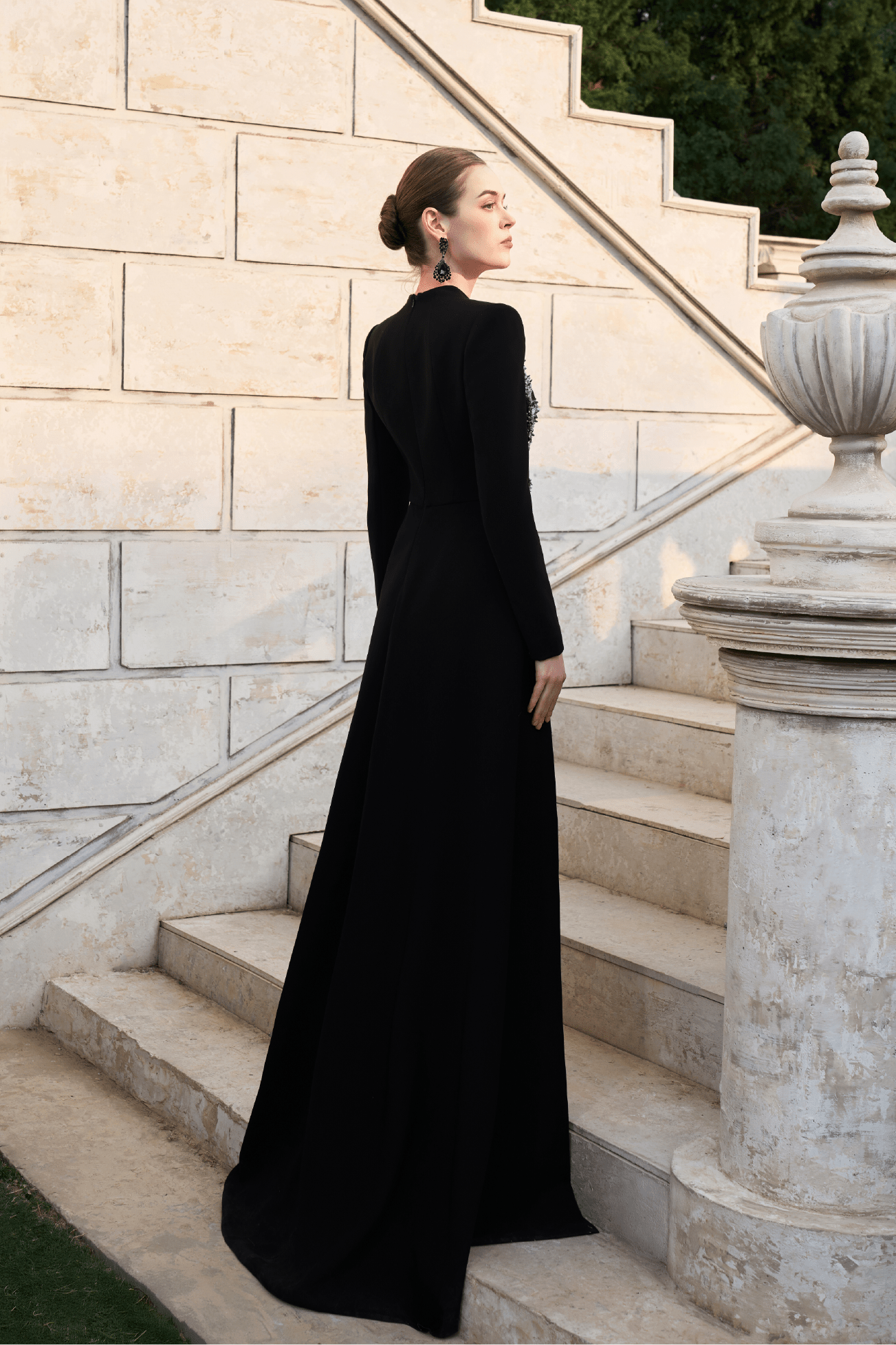 Long - Sleeve Sculpted Embellished Gown - ALBOUSHIYA - district 5 - dubai - riyadh - abaya - dresses - designers - evening wear - luxury - elegance - craftsmanship - gowns - cocktail dresses - collections - georges