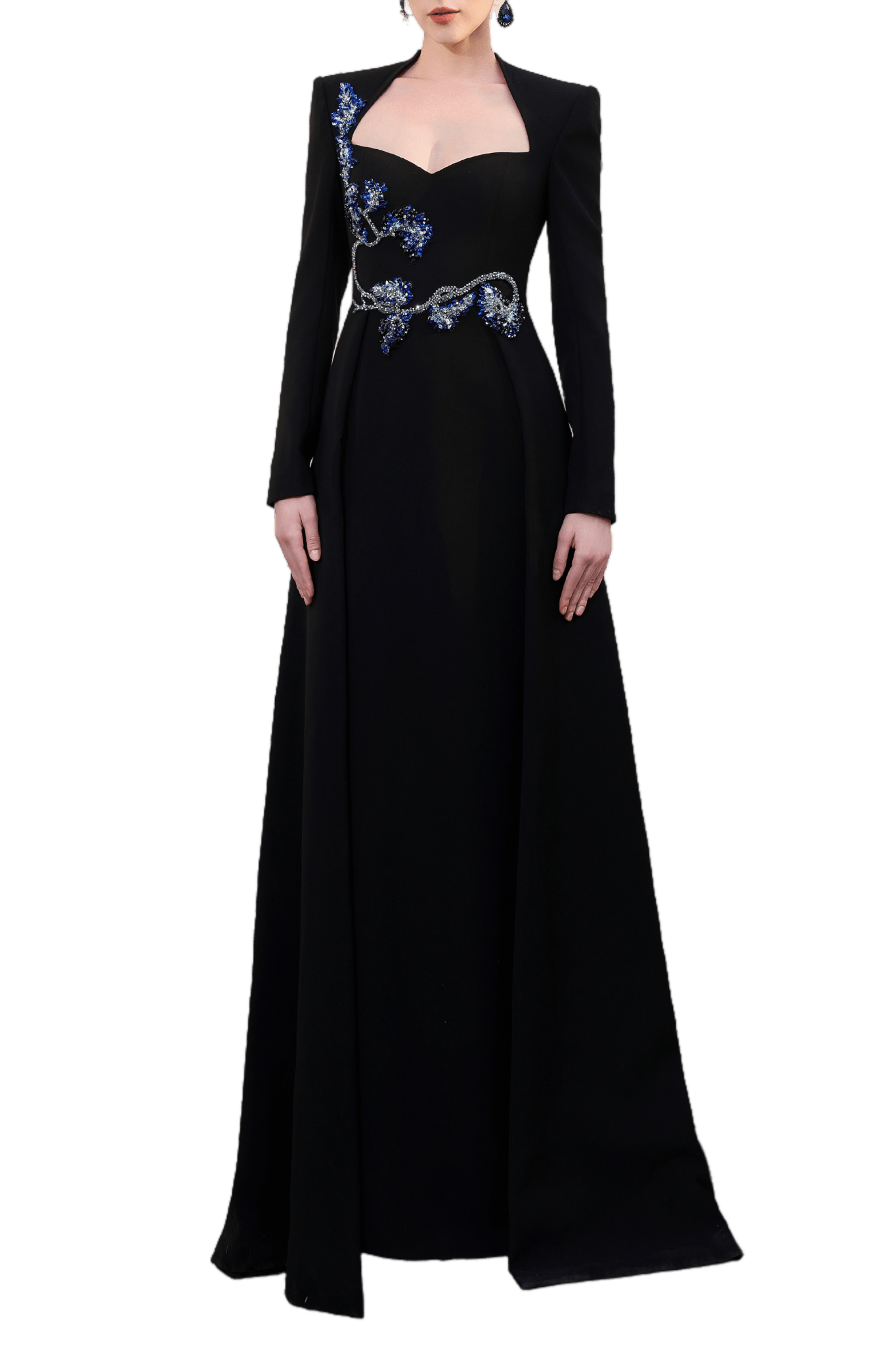 Long - Sleeve Sculpted Embellished Gown - ALBOUSHIYA - district 5 - dubai - riyadh - abaya - dresses - designers - evening wear - luxury - elegance - craftsmanship - gowns - cocktail dresses - collections - georges