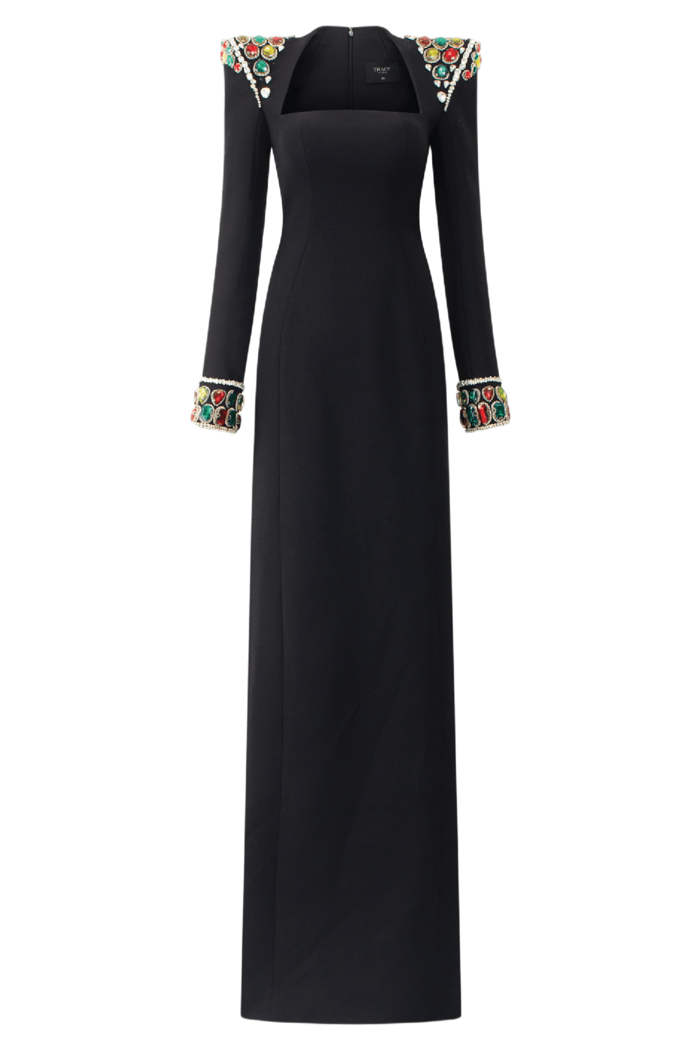 Long Sleeve Stone Embellished Shoulder Dress - ALBOUSHIYA - district 5 - dubai - riyadh - abaya - dresses - designers - evening wear - luxury - elegance - craftsmanship - gowns - cocktail dresses - collections - georges