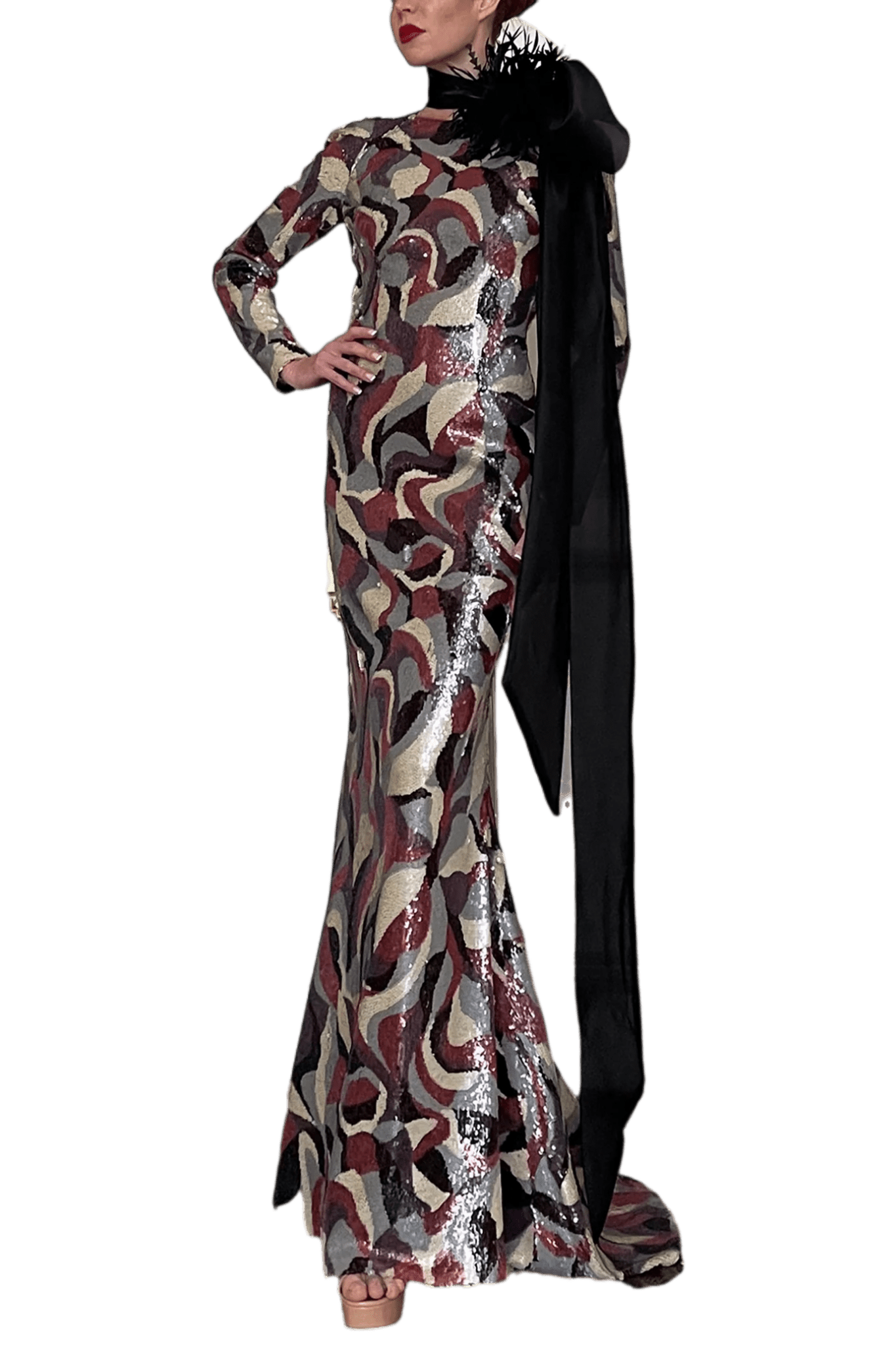 Long - Sleeved Mermaid Dress with Neck Bow - ALBOUSHIYA - district 5 - dubai - riyadh - abaya - dresses - designers - evening wear - luxury - elegance - craftsmanship - gowns - cocktail dresses - collections - georges