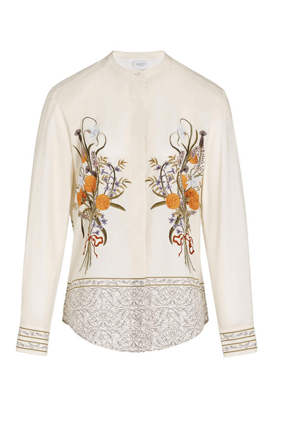 Marigold Bouquets Popeline Blouse - ALBOUSHIYA - district 5 - dubai - riyadh - abaya - dresses - designers - evening wear - luxury - elegance - craftsmanship - gowns - cocktail dresses - collections - georges