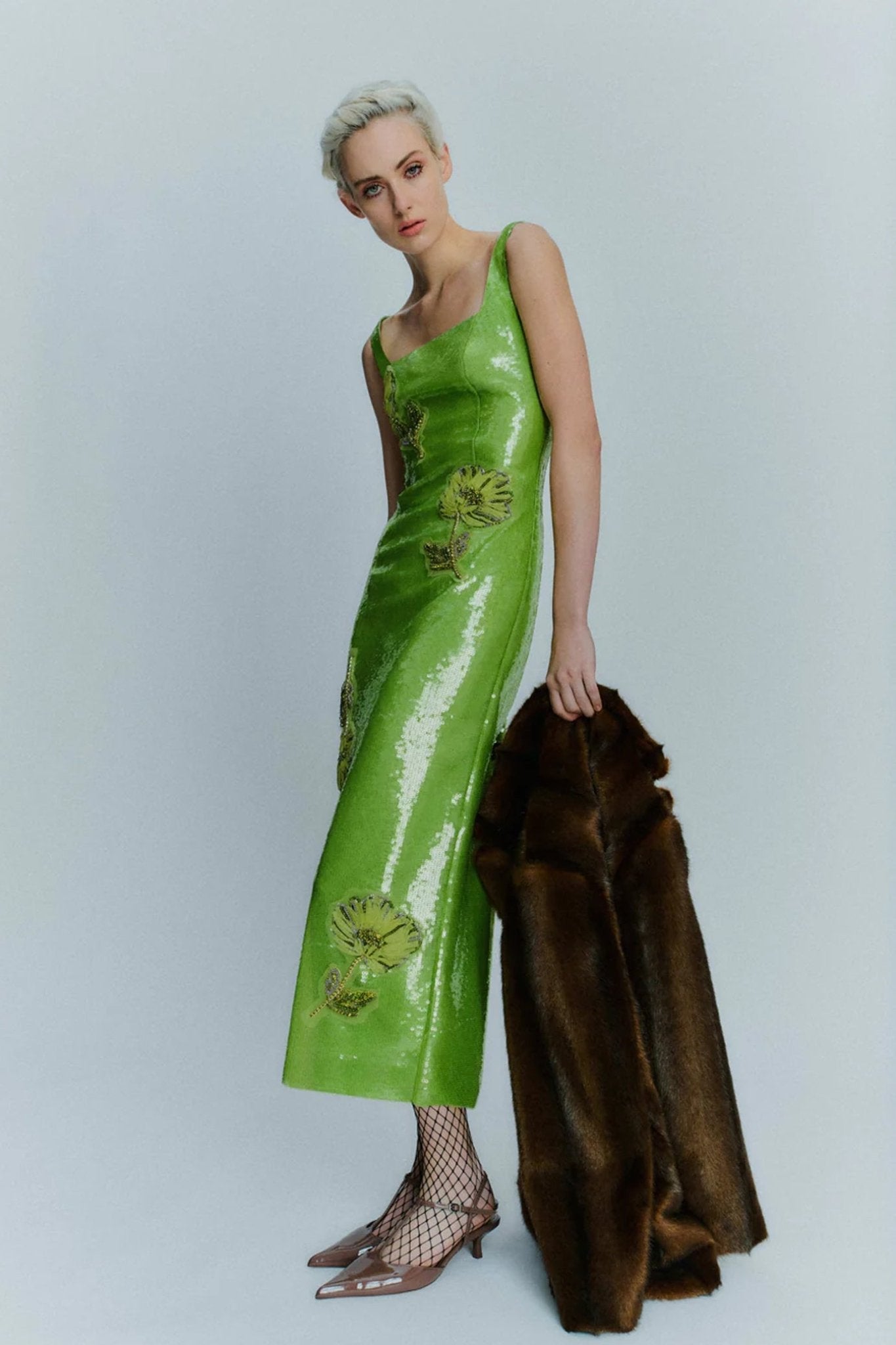Marylin Crystal Flower Sequined Midi Dress - ALBOUSHIYA - district 5 - dubai - riyadh - abaya - dresses - designers - evening wear - luxury - elegance - craftsmanship - gowns - cocktail dresses - collections - georges