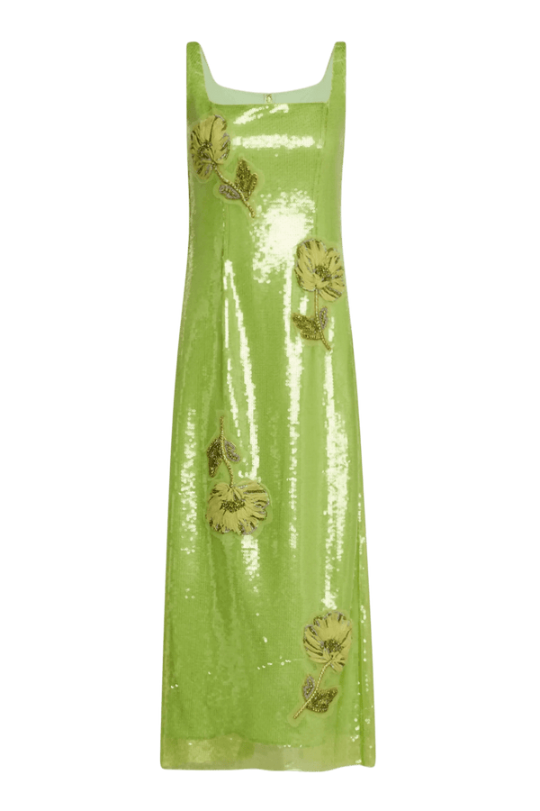 Marylin Crystal Flower Sequined Midi Dress - ALBOUSHIYA - district 5 - dubai - riyadh - abaya - dresses - designers - evening wear - luxury - elegance - craftsmanship - gowns - cocktail dresses - collections - georges