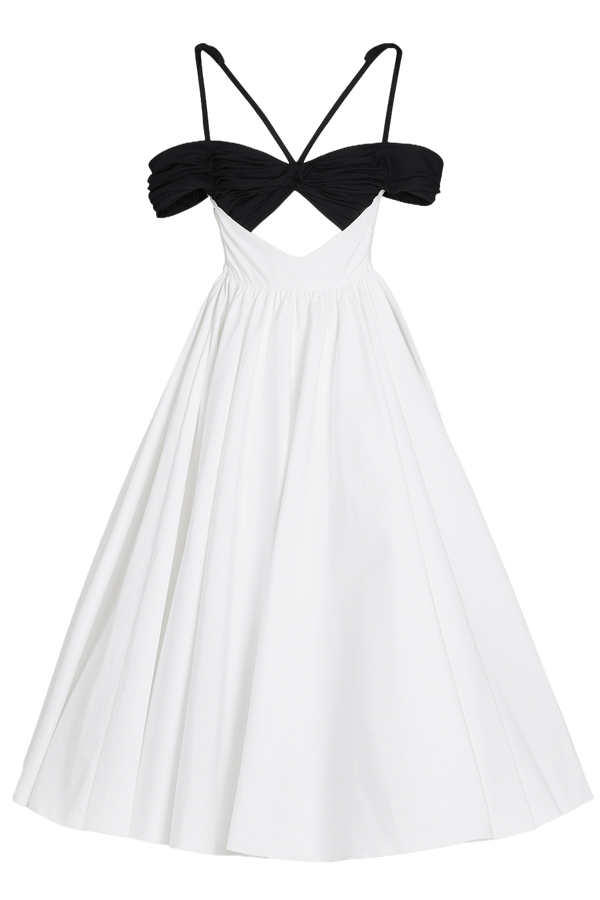Maxi Ivory Popeline Dress and Black Top - ALBOUSHIYA - district 5 - dubai - riyadh - abaya - dresses - designers - evening wear - luxury - elegance - craftsmanship - gowns - cocktail dresses - collections - georges