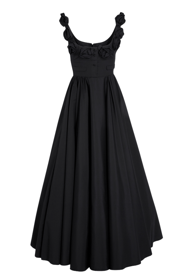 Maxi Popeline Dress with Roses - ALBOUSHIYA - district 5 - dubai - riyadh - abaya - dresses - designers - evening wear - luxury - elegance - craftsmanship - gowns - cocktail dresses - collections - georges