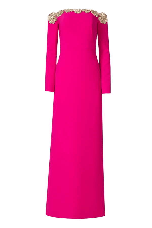 Meline Off - Shoulder Crepe Gown - ALBOUSHIYA - district 5 - dubai - riyadh - abaya - dresses - designers - evening wear - luxury - elegance - craftsmanship - gowns - cocktail dresses - collections - georges