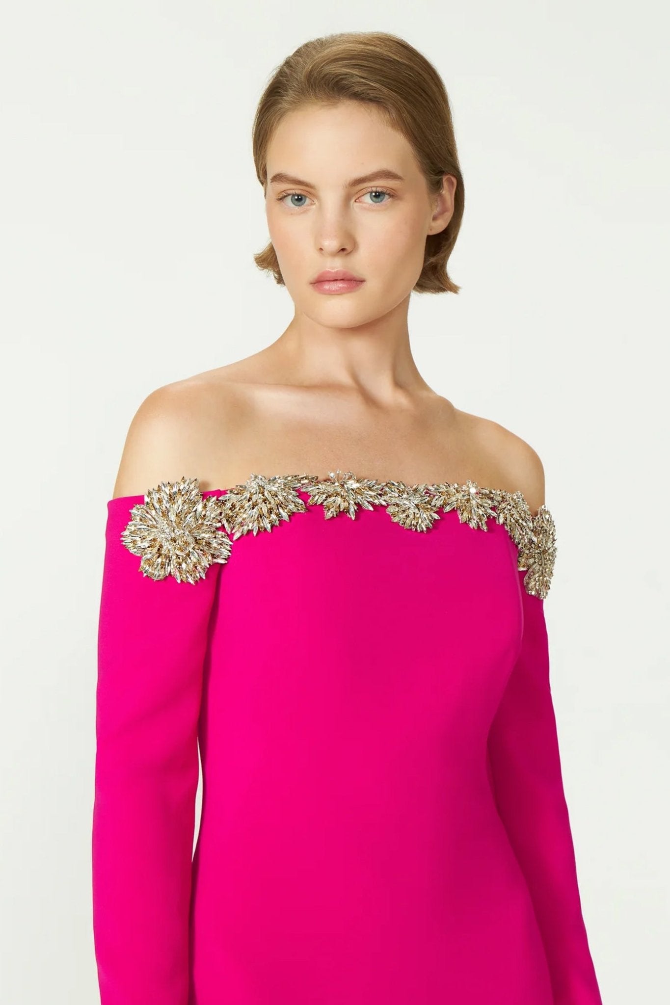 Meline Off - Shoulder Crepe Gown - ALBOUSHIYA - district 5 - dubai - riyadh - abaya - dresses - designers - evening wear - luxury - elegance - craftsmanship - gowns - cocktail dresses - collections - georges