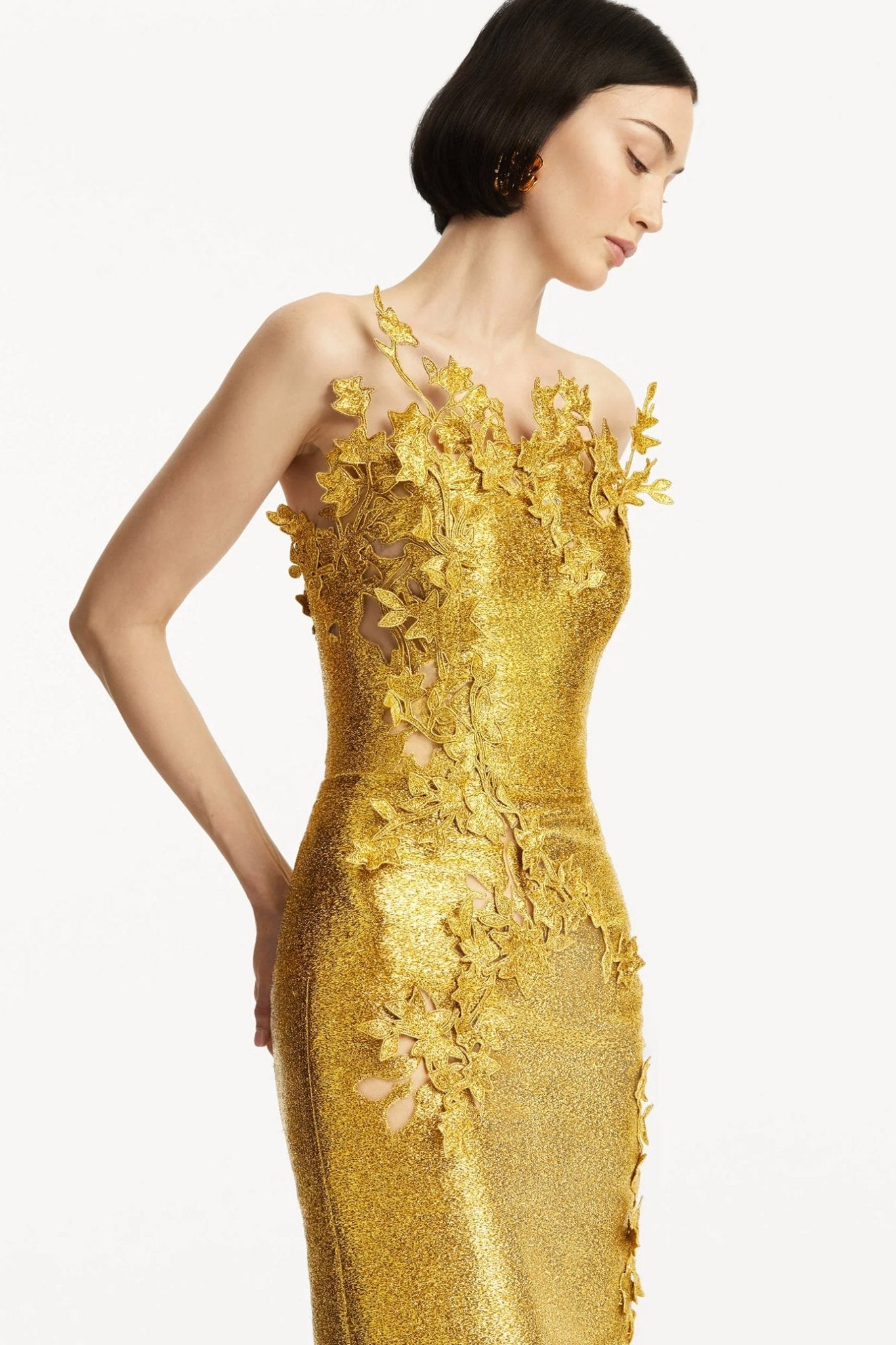 Metallic Cherry Blossom Embroidered Gown - ALBOUSHIYA - district 5 - dubai - riyadh - abaya - dresses - designers - evening wear - luxury - elegance - craftsmanship - gowns - cocktail dresses - collections - georges