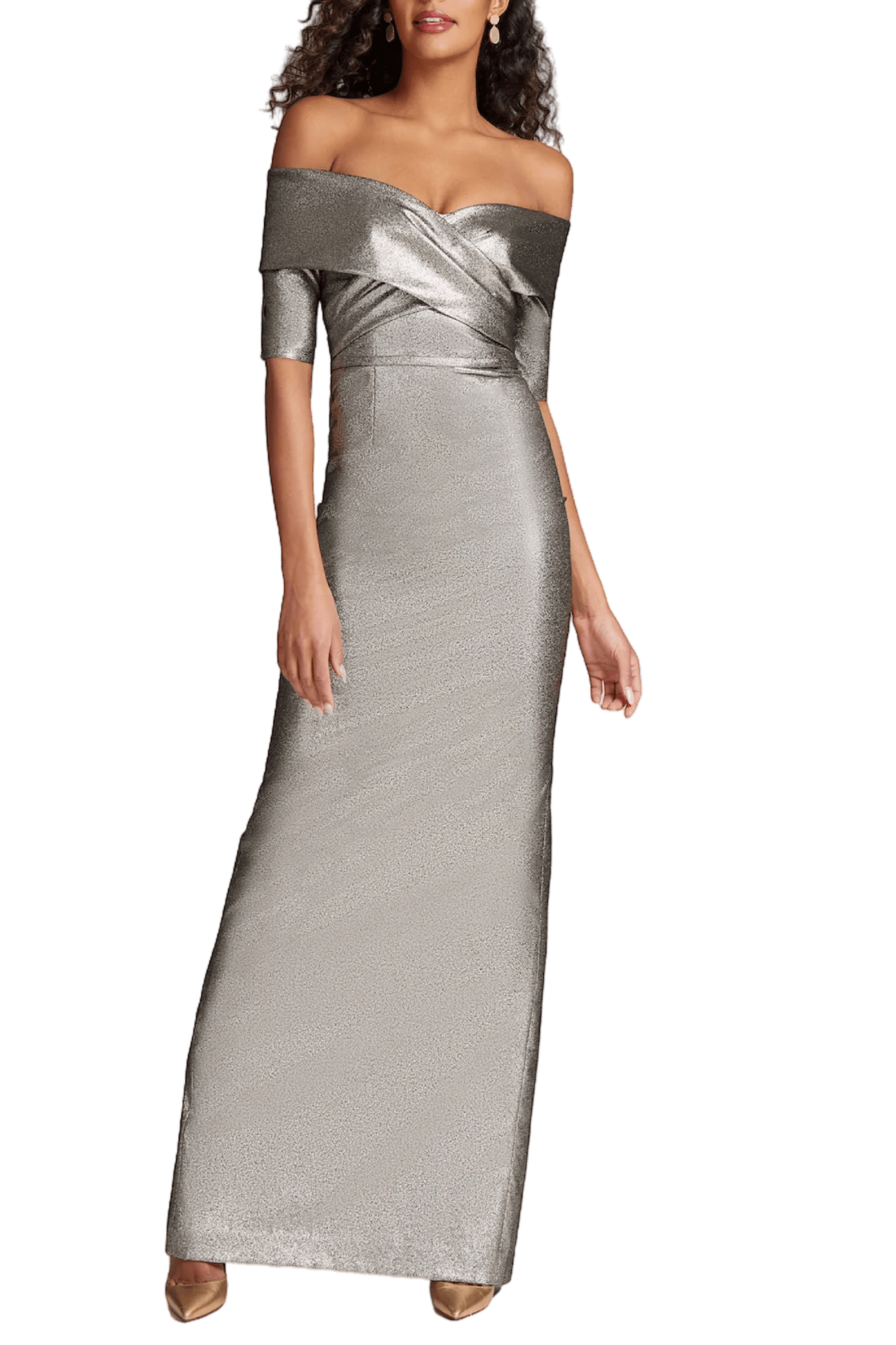 Metallic Jacquard Off Shoulder Portrait Gown - ALBOUSHIYA - district 5 - dubai - riyadh - abaya - dresses - designers - evening wear - luxury - elegance - craftsmanship - gowns - cocktail dresses - collections - georges