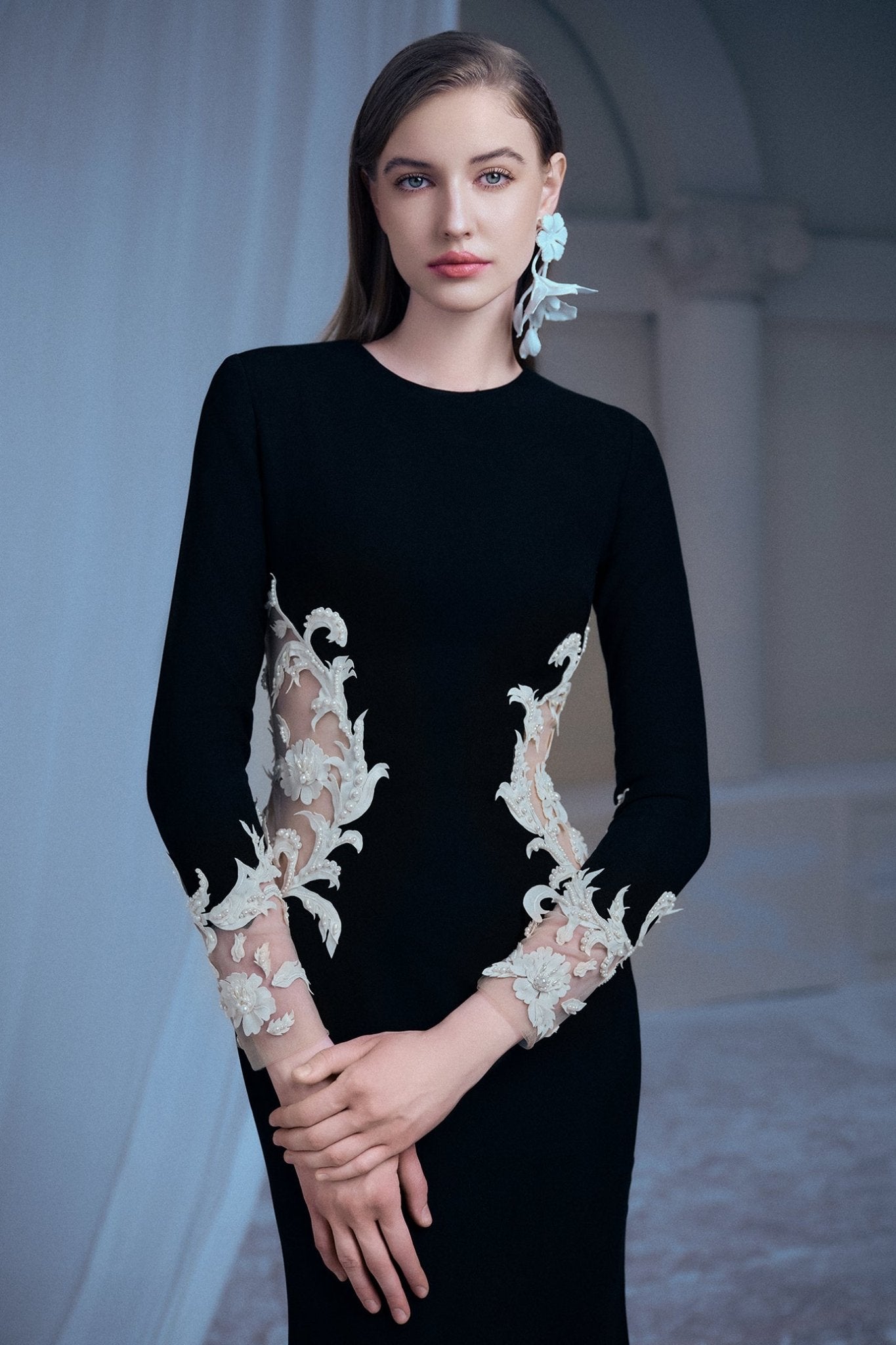 Midnight Baroque Gown - ALBOUSHIYA - district 5 - dubai - riyadh - abaya - dresses - designers - evening wear - luxury - elegance - craftsmanship - gowns - cocktail dresses - collections - georges