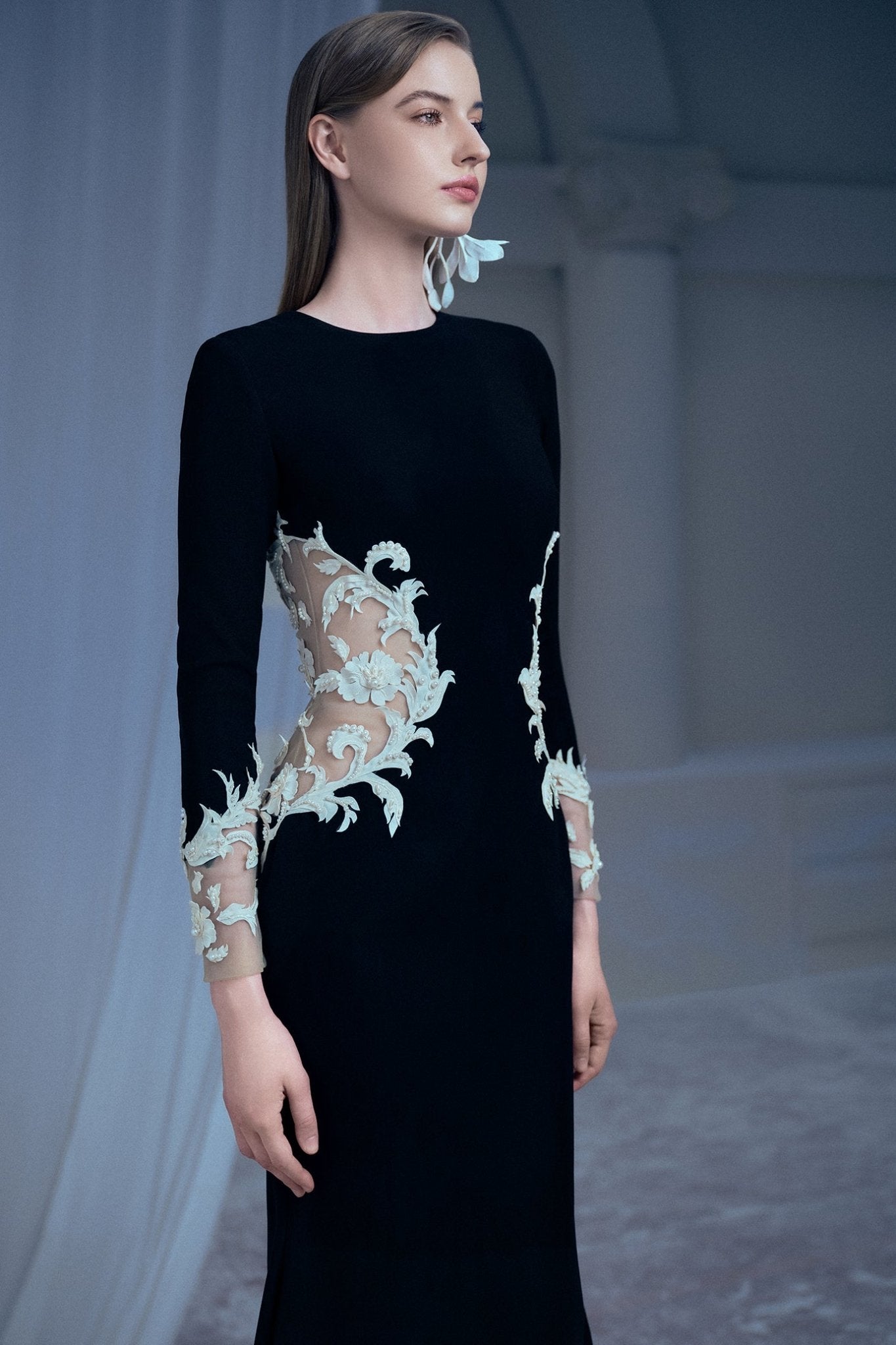 Midnight Baroque Gown - ALBOUSHIYA - district 5 - dubai - riyadh - abaya - dresses - designers - evening wear - luxury - elegance - craftsmanship - gowns - cocktail dresses - collections - georges