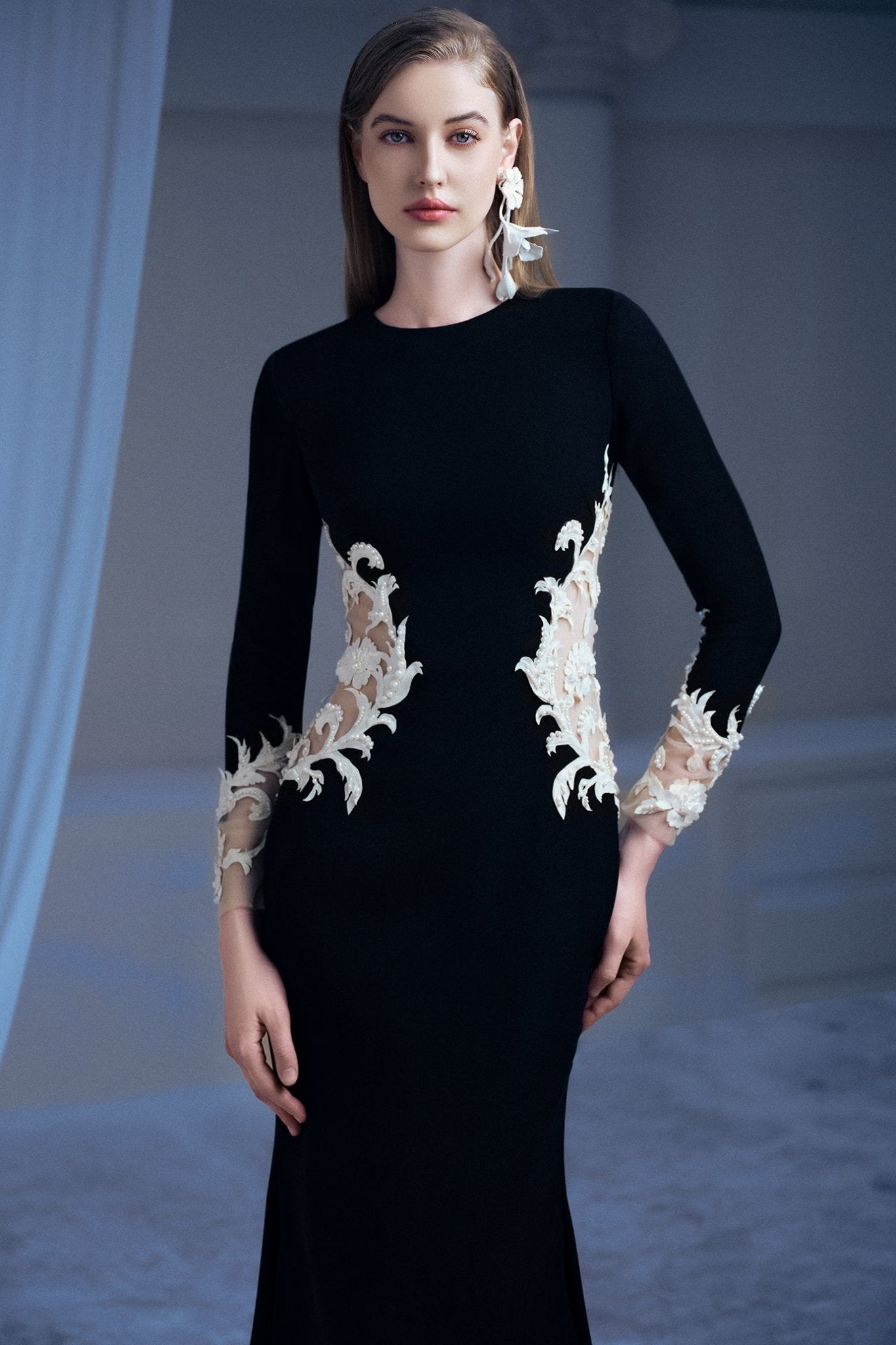 Midnight Baroque Gown - ALBOUSHIYA - district 5 - dubai - riyadh - abaya - dresses - designers - evening wear - luxury - elegance - craftsmanship - gowns - cocktail dresses - collections - georges