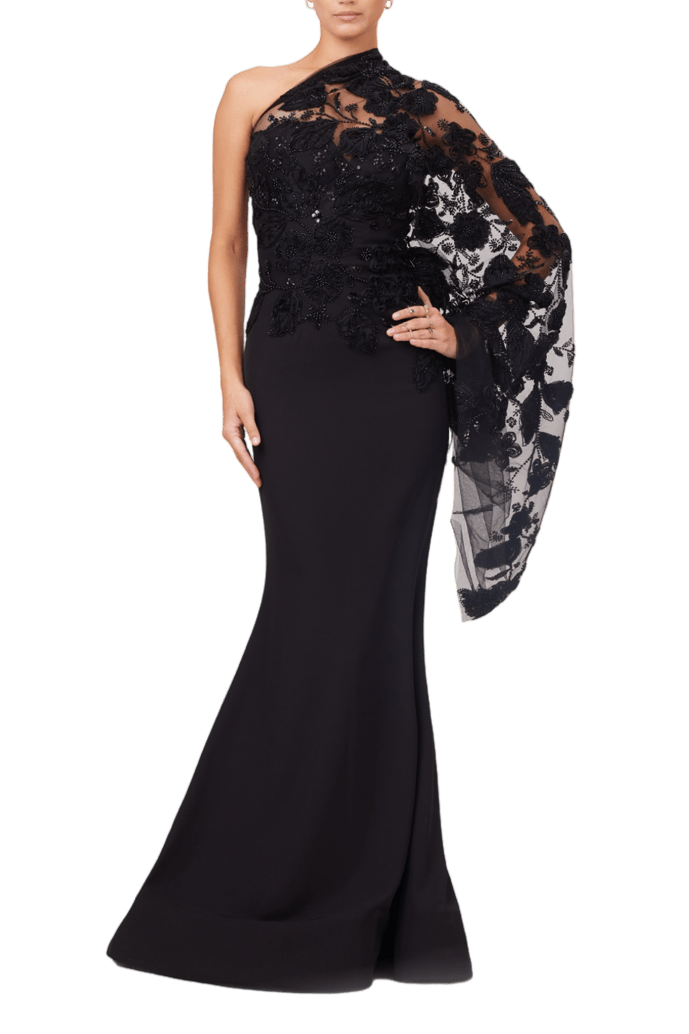 Midnight Elegance One - Shoulder Gown - ALBOUSHIYA - district 5 - dubai - riyadh - abaya - dresses - designers - evening wear - luxury - elegance - craftsmanship - gowns - cocktail dresses - collections - georges