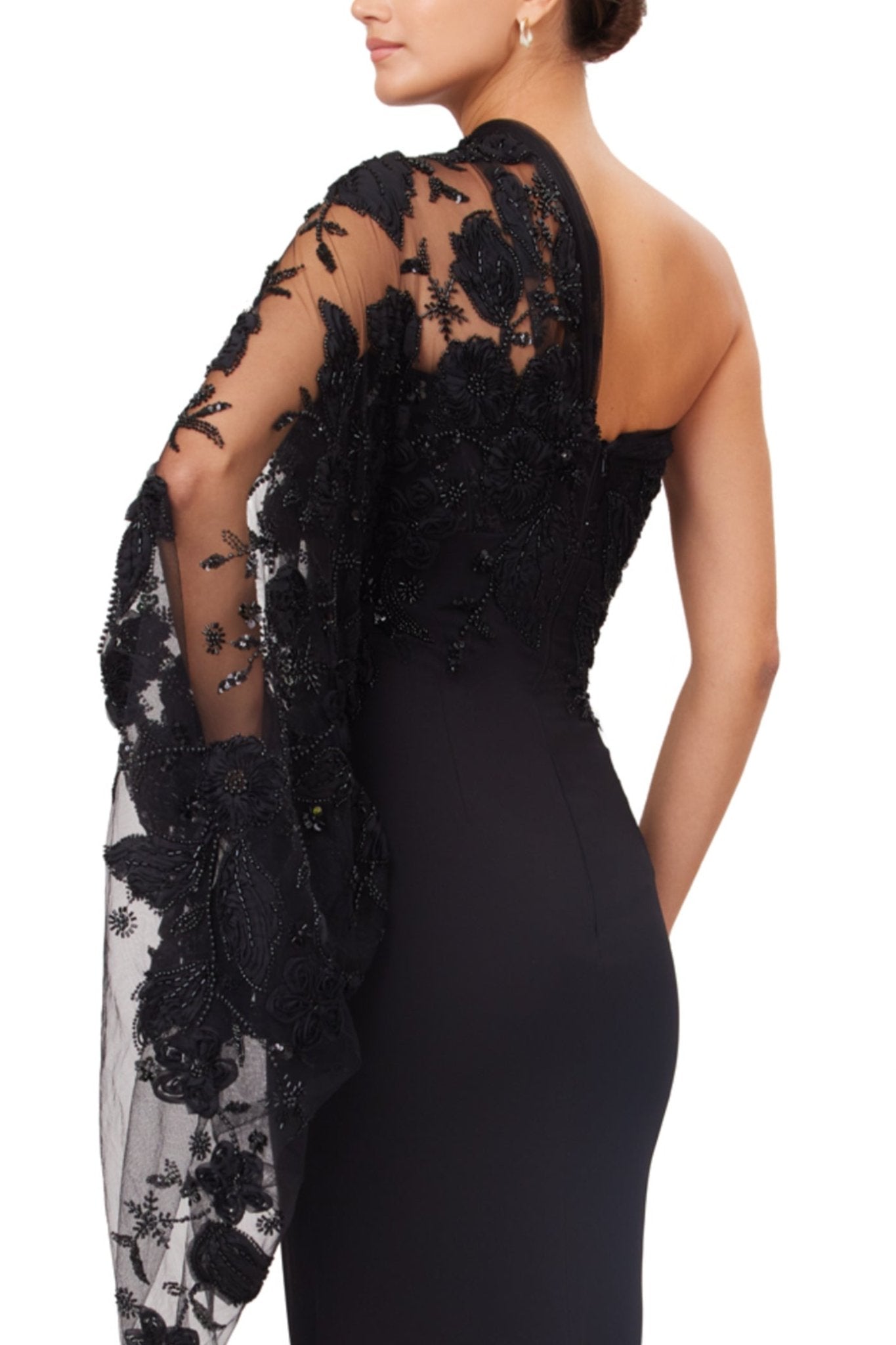 Midnight Elegance One - Shoulder Gown - ALBOUSHIYA - district 5 - dubai - riyadh - abaya - dresses - designers - evening wear - luxury - elegance - craftsmanship - gowns - cocktail dresses - collections - georges