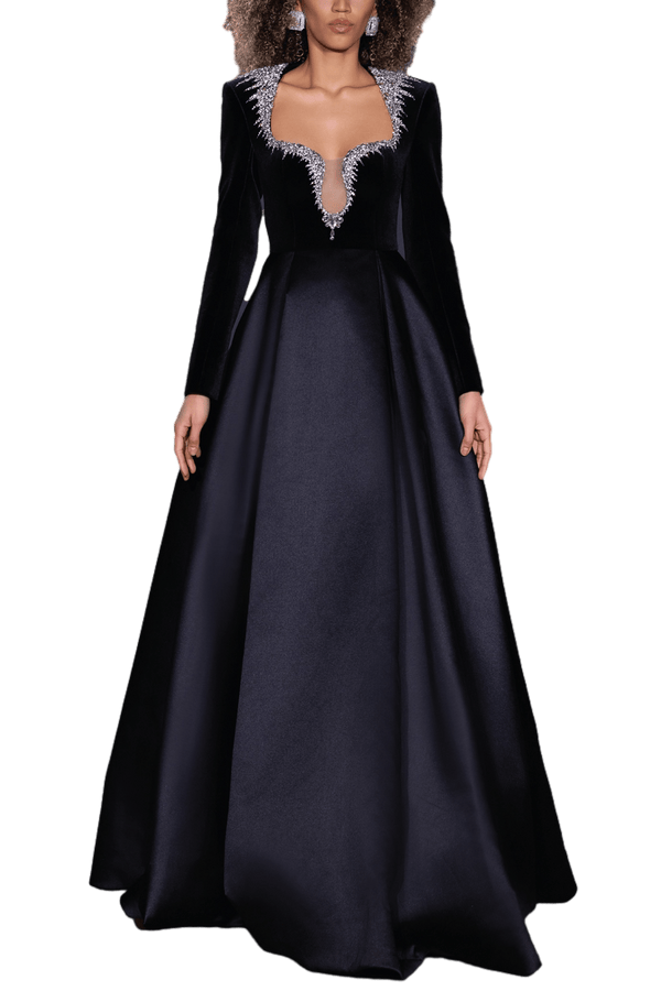 Midnight Radiance Gown - ALBOUSHIYA - district 5 - dubai - riyadh - abaya - dresses - designers - evening wear - luxury - elegance - craftsmanship - gowns - cocktail dresses - collections - georges