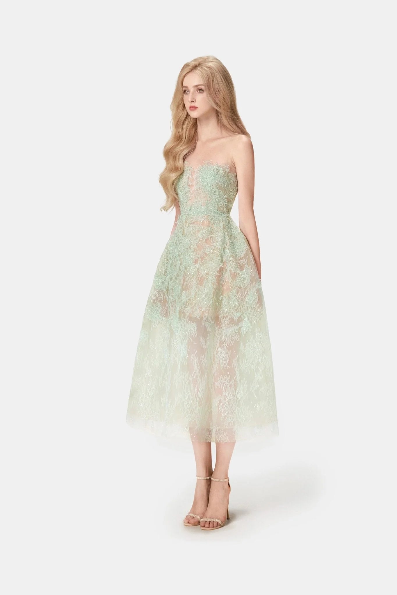 Mint Beaded Lace Dress - ALBOUSHIYA - district 5 - dubai - riyadh - abaya - dresses - designers - evening wear - luxury - elegance - craftsmanship - gowns - cocktail dresses - collections - georges
