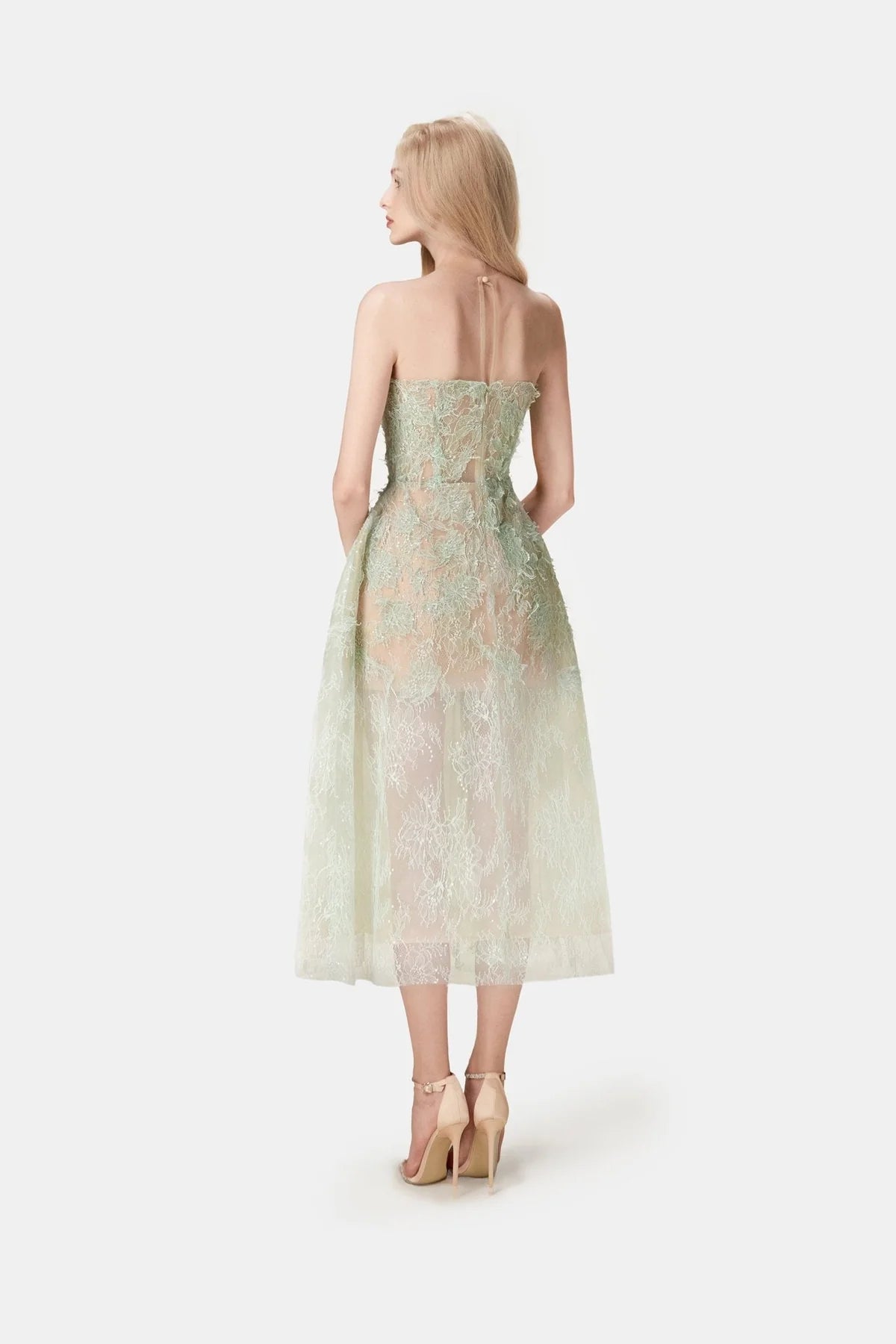 Mint Beaded Lace Dress - ALBOUSHIYA - district 5 - dubai - riyadh - abaya - dresses - designers - evening wear - luxury - elegance - craftsmanship - gowns - cocktail dresses - collections - georges