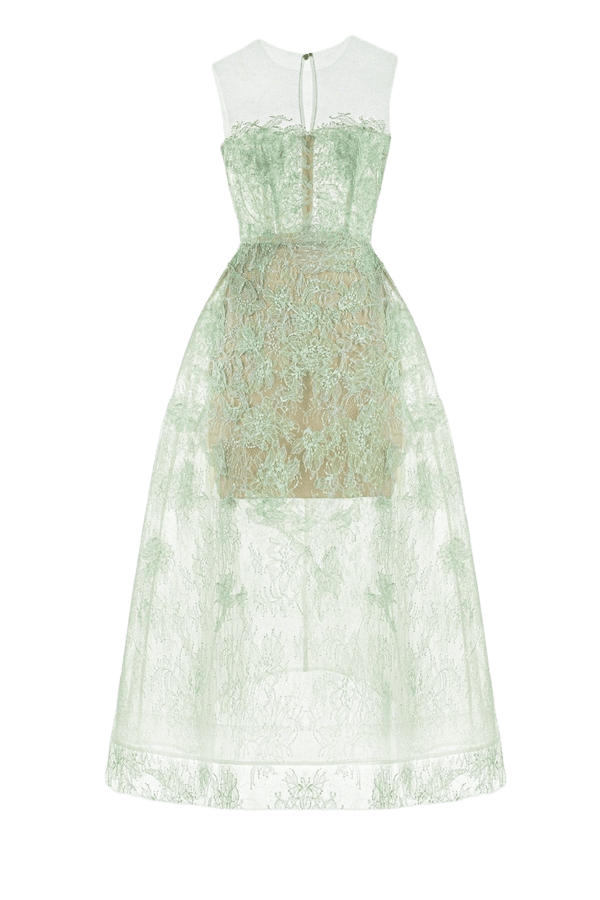 Mint Beaded Lace Dress - ALBOUSHIYA - district 5 - dubai - riyadh - abaya - dresses - designers - evening wear - luxury - elegance - craftsmanship - gowns - cocktail dresses - collections - georges