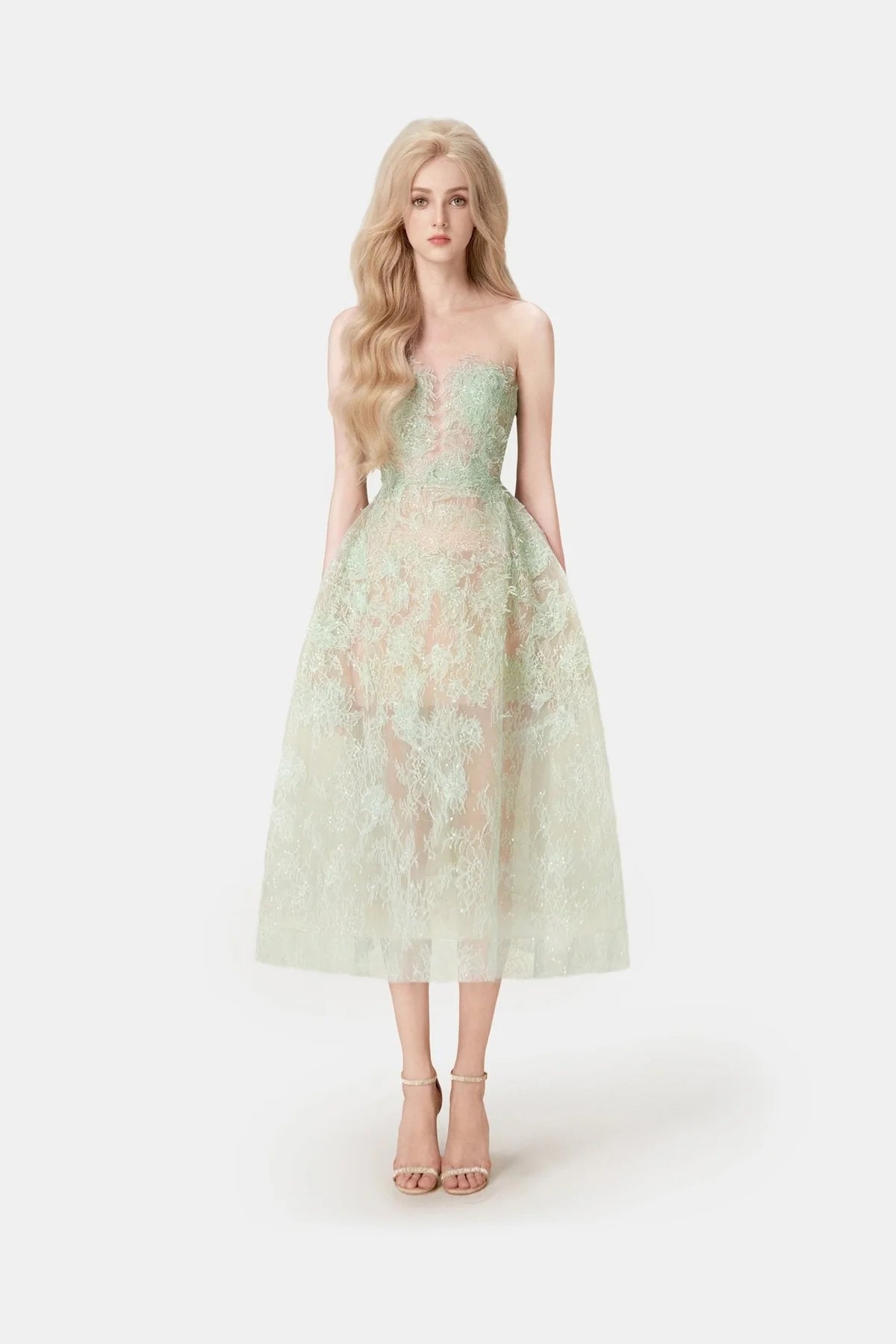 Mint Beaded Lace Dress - ALBOUSHIYA - district 5 - dubai - riyadh - abaya - dresses - designers - evening wear - luxury - elegance - craftsmanship - gowns - cocktail dresses - collections - georges