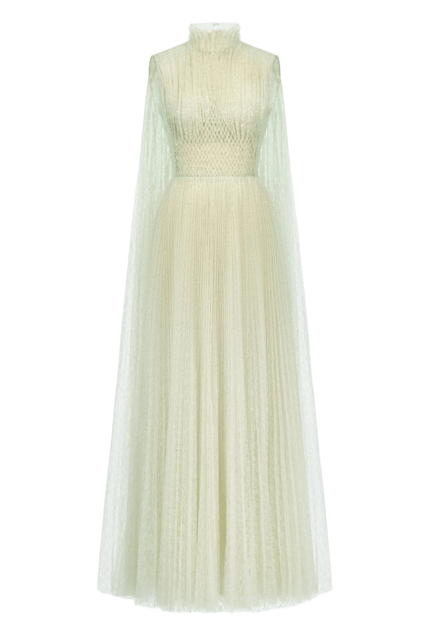 Mint Smocked Lace Gown - ALBOUSHIYA - district 5 - dubai - riyadh - abaya - dresses - designers - evening wear - luxury - elegance - craftsmanship - gowns - cocktail dresses - collections - georges