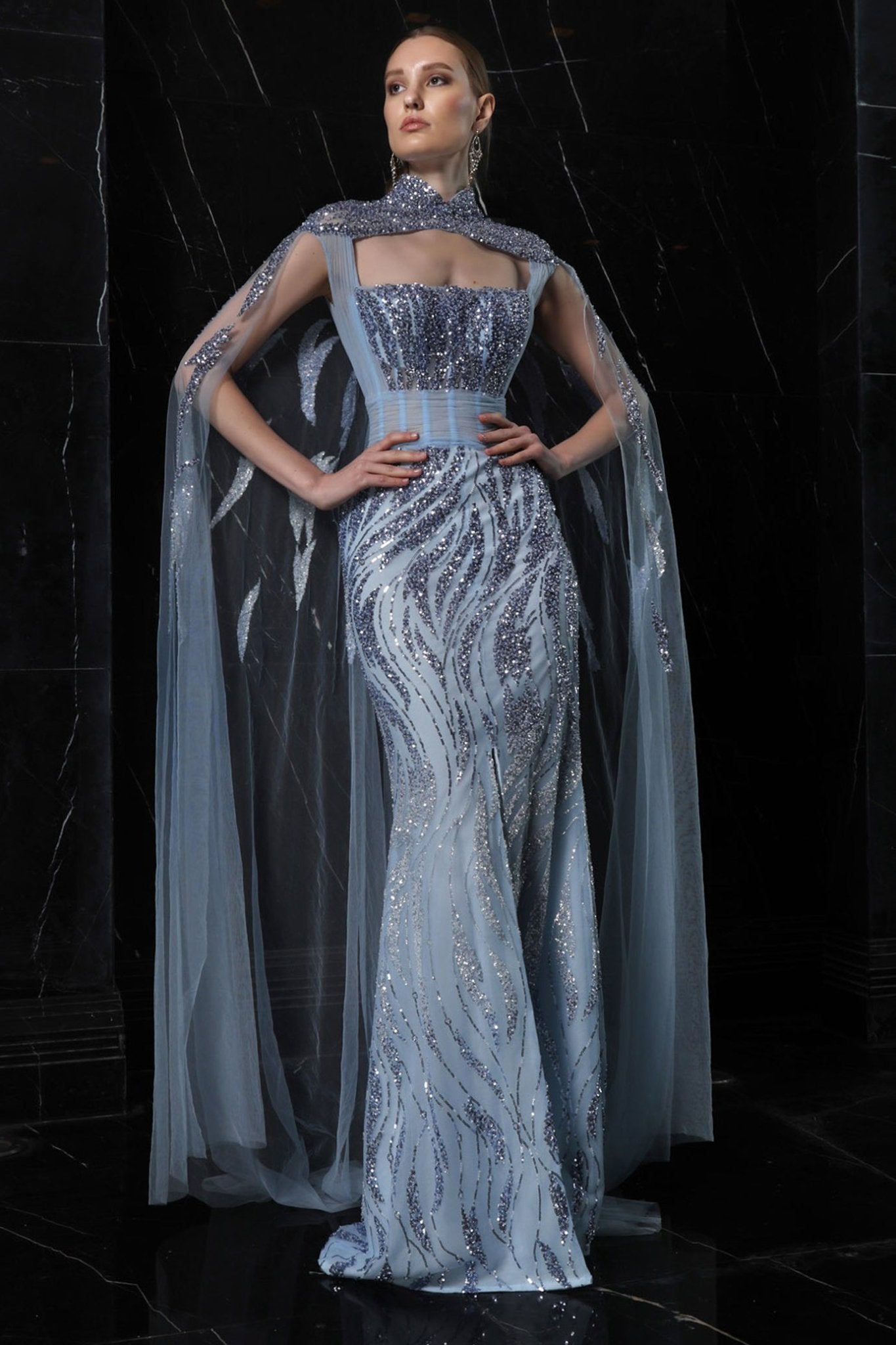Mist Cape Gown - ALBOUSHIYA - district 5 - dubai - riyadh - abaya - dresses - designers - evening wear - luxury - elegance - craftsmanship - gowns - cocktail dresses - collections - georges