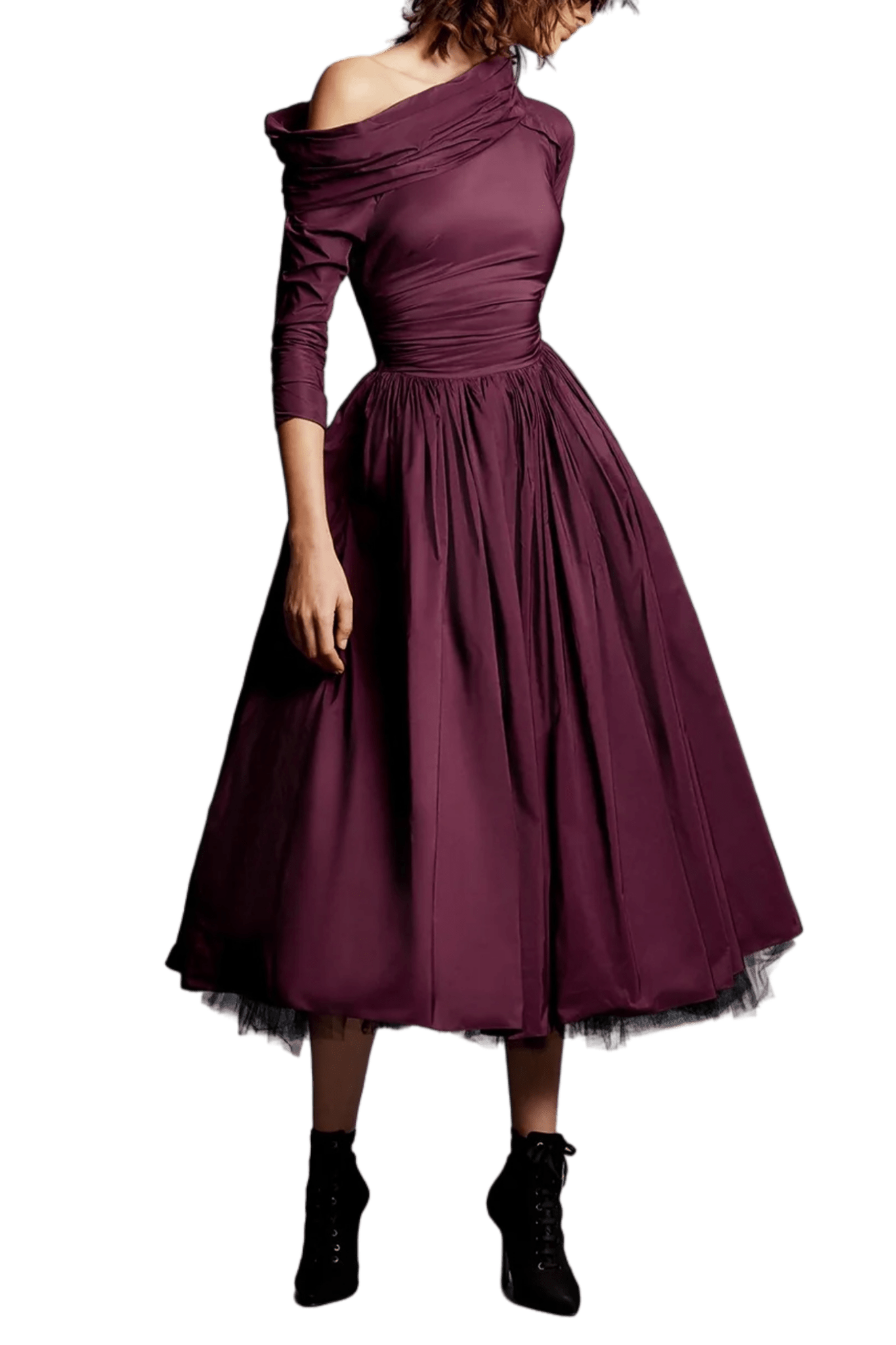 Mona Taffeta Drop Shoulder Midi Dress - ALBOUSHIYA - district 5 - dubai - riyadh - abaya - dresses - designers - evening wear - luxury - elegance - craftsmanship - gowns - cocktail dresses - collections - georges