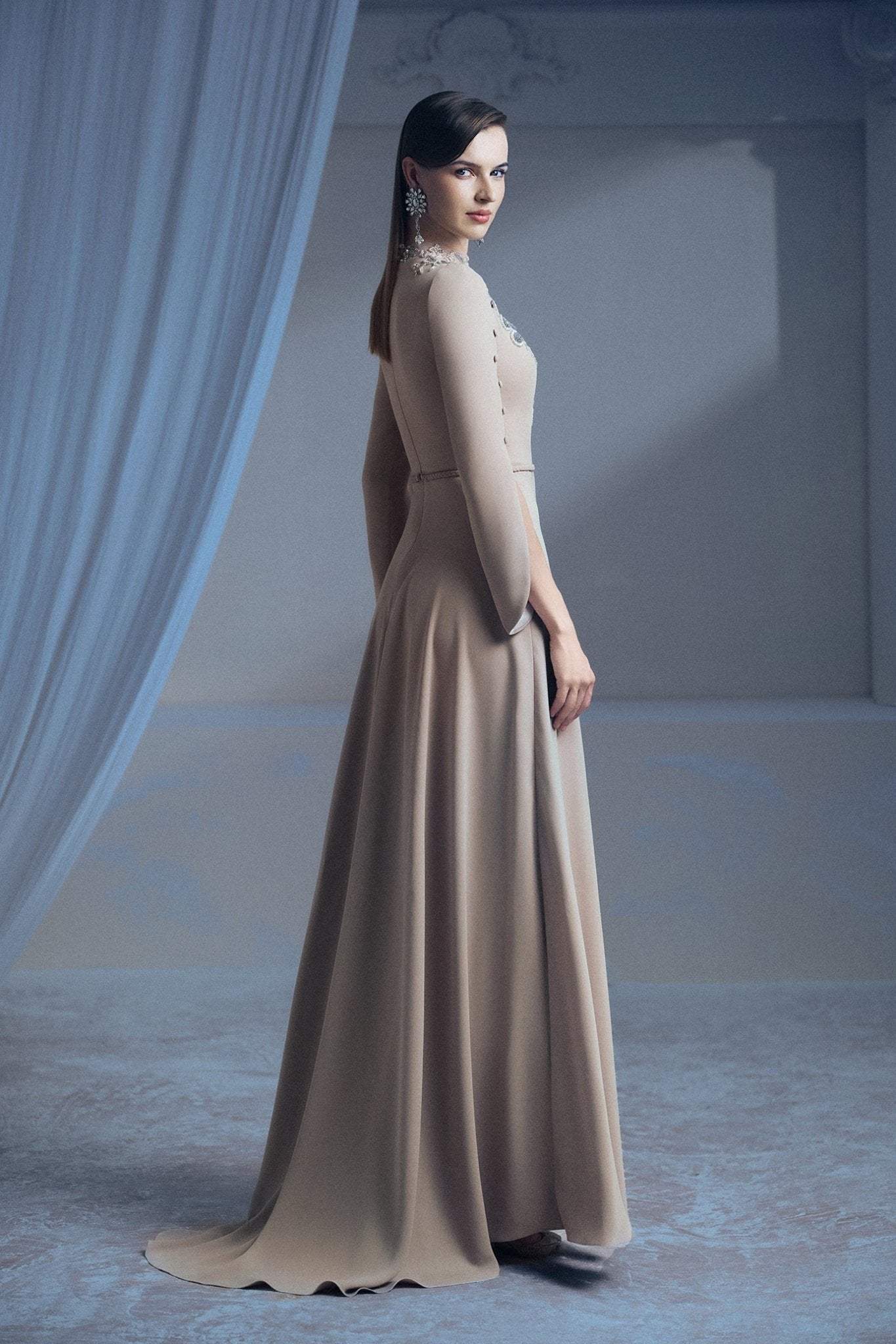 Moonlight Grace Gown - ALBOUSHIYA - district 5 - dubai - riyadh - abaya - dresses - designers - evening wear - luxury - elegance - craftsmanship - gowns - cocktail dresses - collections - georges