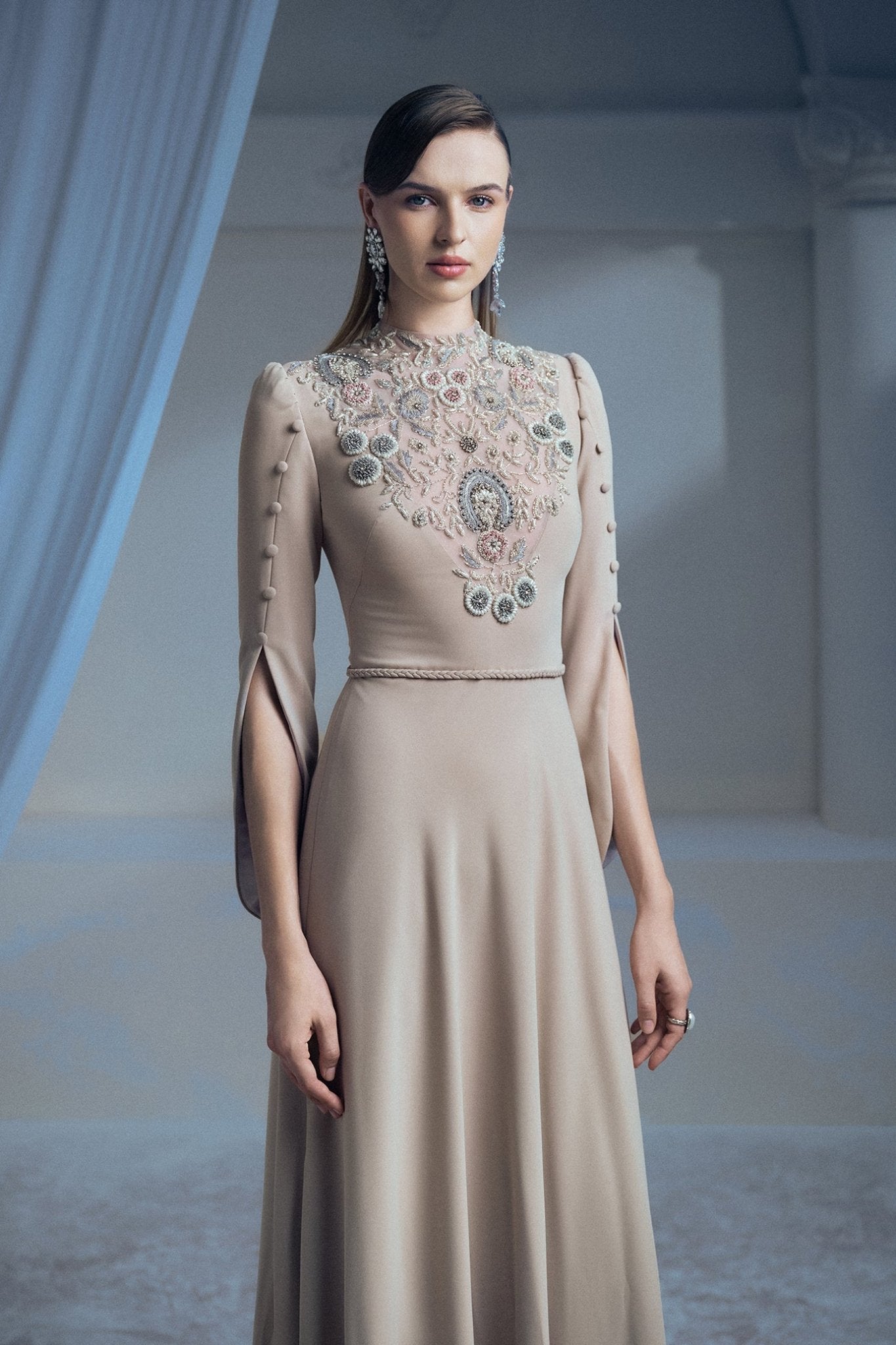 Moonlight Grace Gown - ALBOUSHIYA - district 5 - dubai - riyadh - abaya - dresses - designers - evening wear - luxury - elegance - craftsmanship - gowns - cocktail dresses - collections - georges