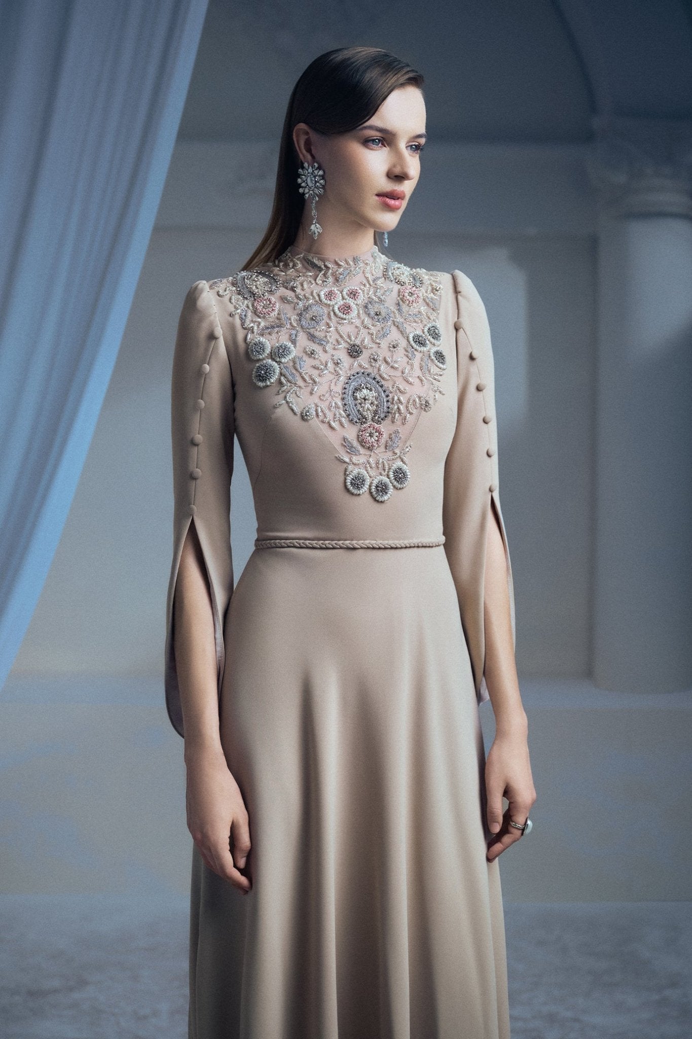 Moonlight Grace Gown - ALBOUSHIYA - district 5 - dubai - riyadh - abaya - dresses - designers - evening wear - luxury - elegance - craftsmanship - gowns - cocktail dresses - collections - georges