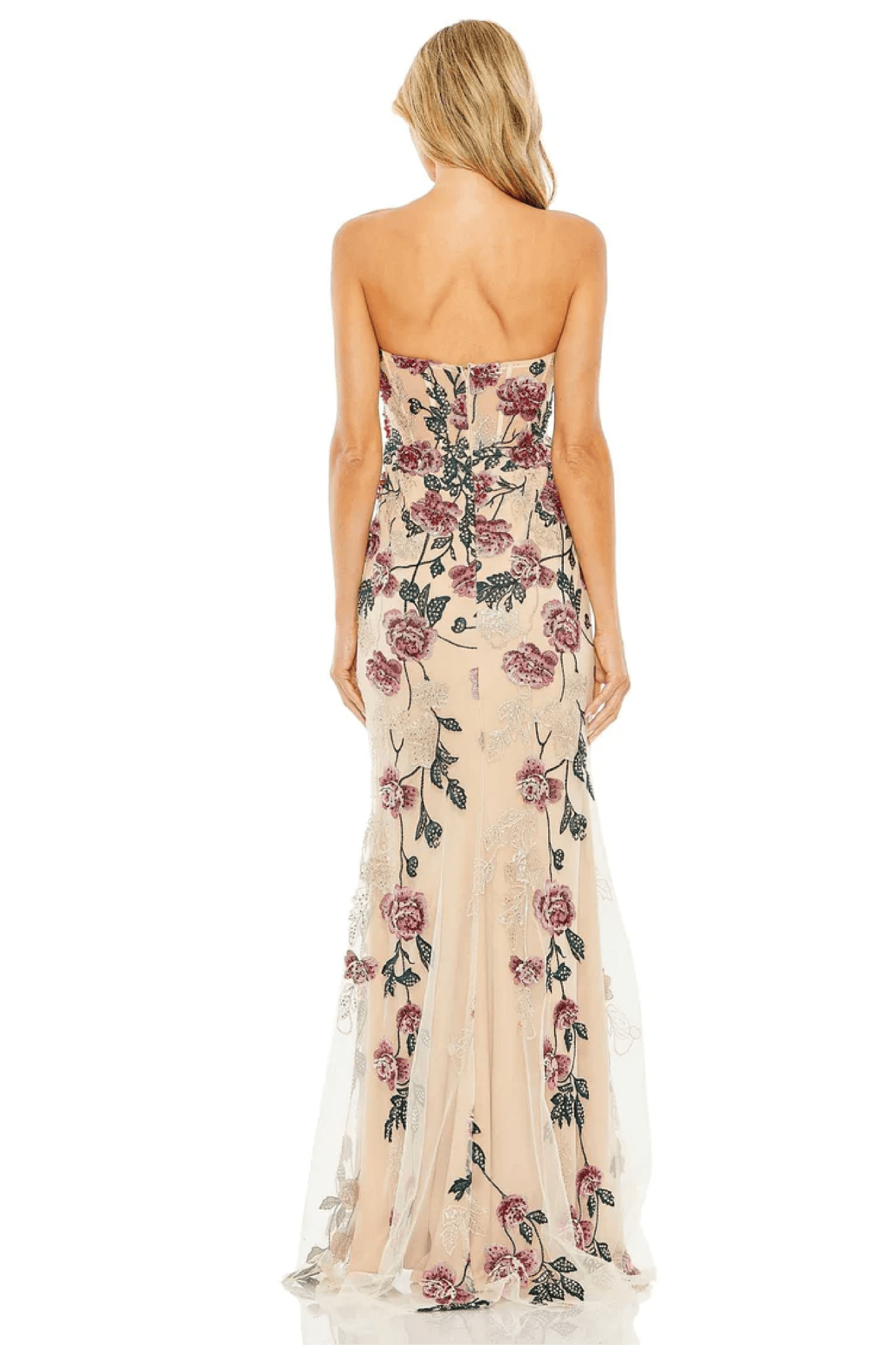 Multicolored Floral - Embossed Strapless Long Gown - ALBOUSHIYA - district 5 - dubai - riyadh - abaya - dresses - designers - evening wear - luxury - elegance - craftsmanship - gowns - cocktail dresses - collections - georges