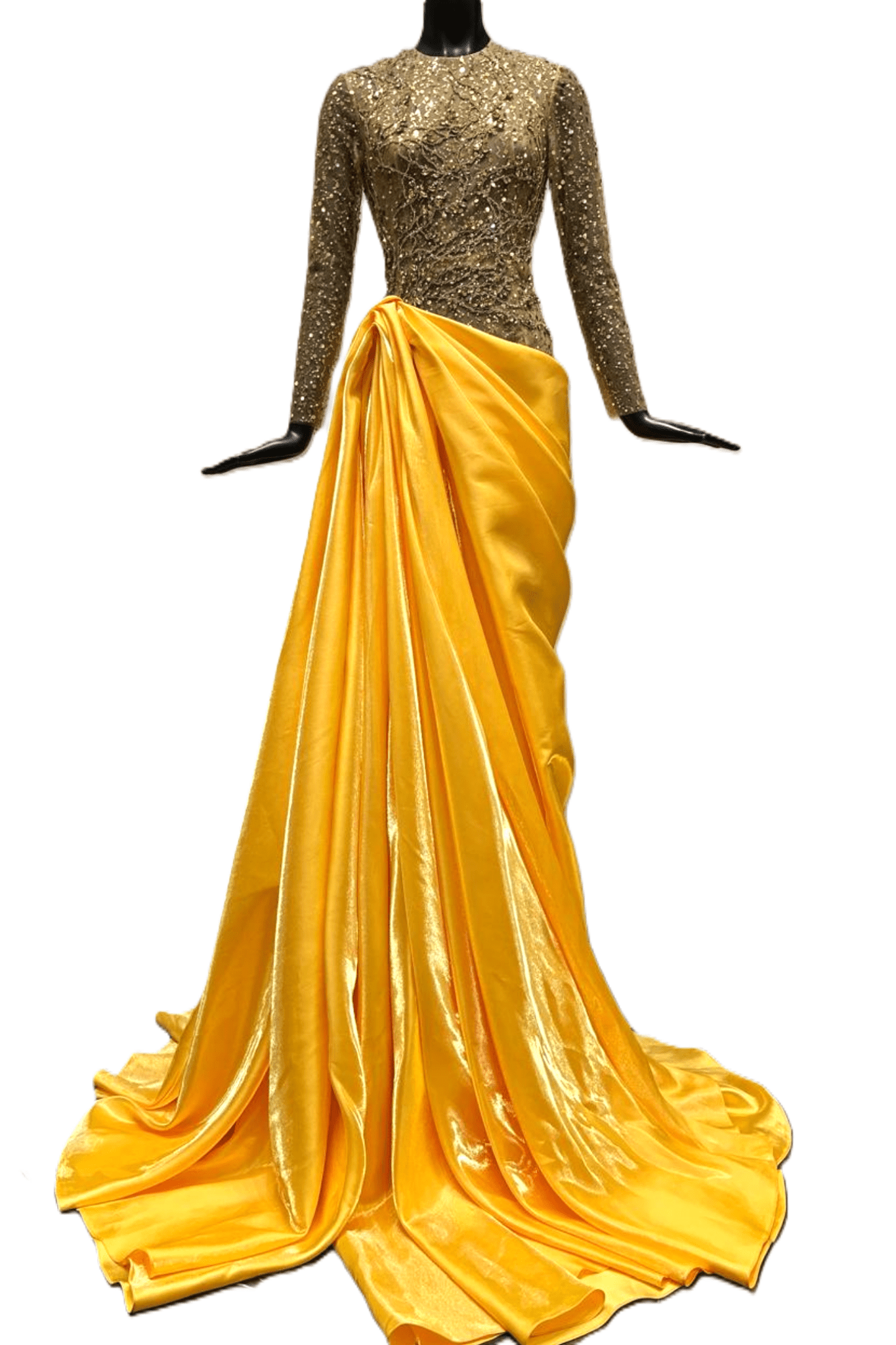 Myra Slit See - Through Taffeta Extra Long Length Dress - ALBOUSHIYA - district 5 - dubai - riyadh - abaya - dresses - designers - evening wear - luxury - elegance - craftsmanship - gowns - cocktail dresses - collections - georges