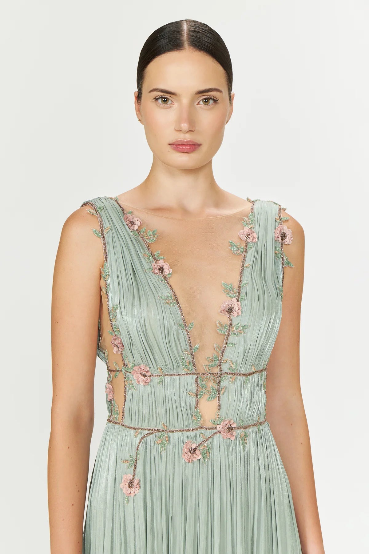 Nalina Lurex Georgette Draped Gown - ALBOUSHIYA - district 5 - dubai - riyadh - abaya - dresses - designers - evening wear - luxury - elegance - craftsmanship - gowns - cocktail dresses - collections - georges