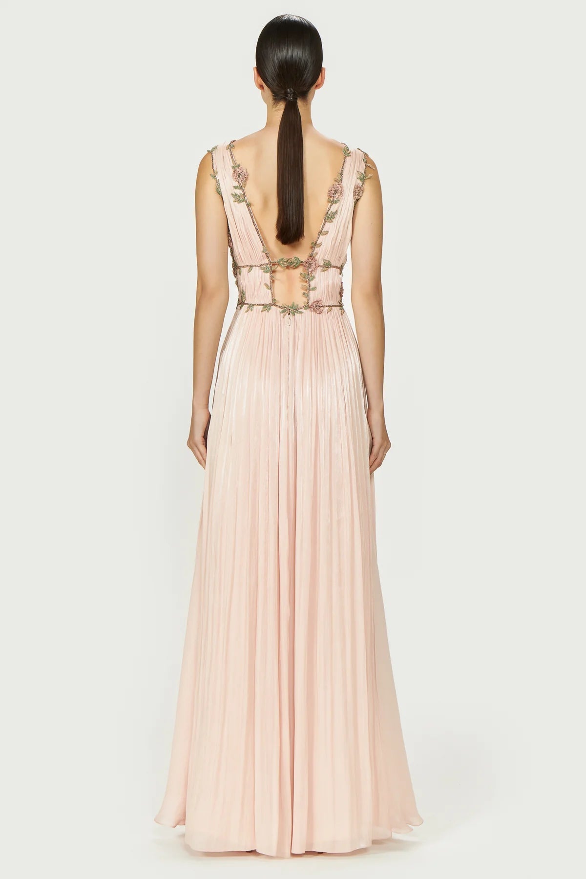Nalina Pink Lurex Georgette Draped Gown - ALBOUSHIYA - district 5 - dubai - riyadh - abaya - dresses - designers - evening wear - luxury - elegance - craftsmanship - gowns - cocktail dresses - collections - georges
