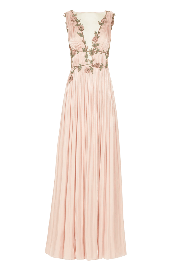 Nalina Pink Lurex Georgette Draped Gown - ALBOUSHIYA - district 5 - dubai - riyadh - abaya - dresses - designers - evening wear - luxury - elegance - craftsmanship - gowns - cocktail dresses - collections - georges