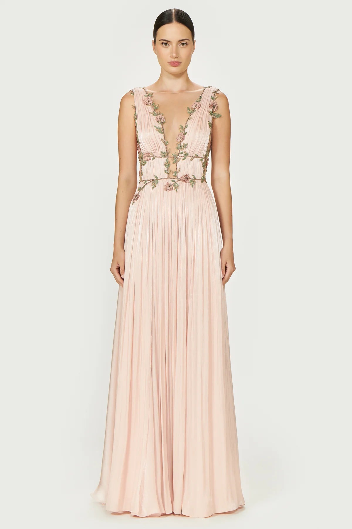 Nalina Pink Lurex Georgette Draped Gown - ALBOUSHIYA - district 5 - dubai - riyadh - abaya - dresses - designers - evening wear - luxury - elegance - craftsmanship - gowns - cocktail dresses - collections - georges