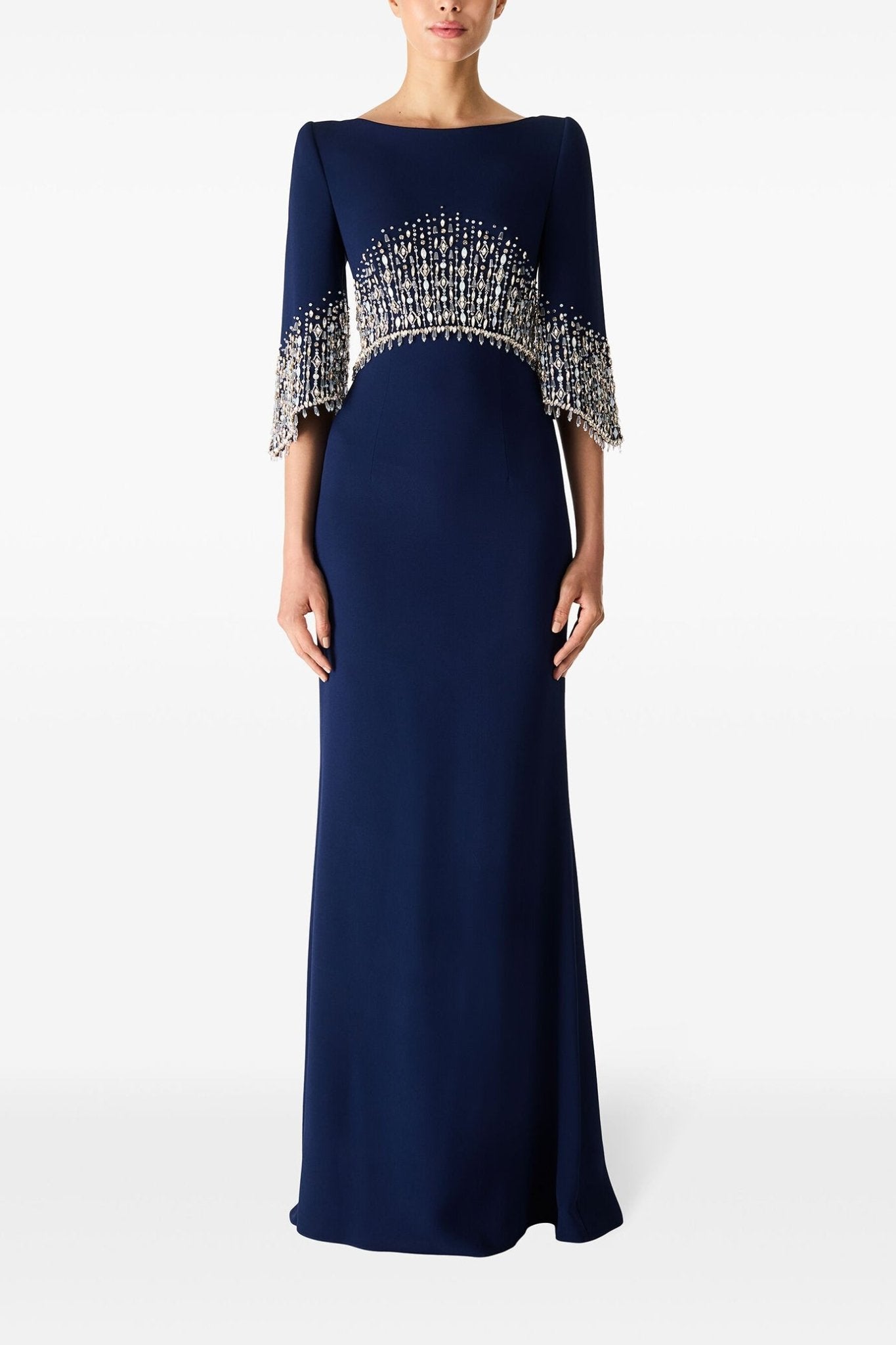 Navy Electra Dress - ALBOUSHIYA - district 5 - dubai - riyadh - abaya - dresses - designers - evening wear - luxury - elegance - craftsmanship - gowns - cocktail dresses - collections - georges