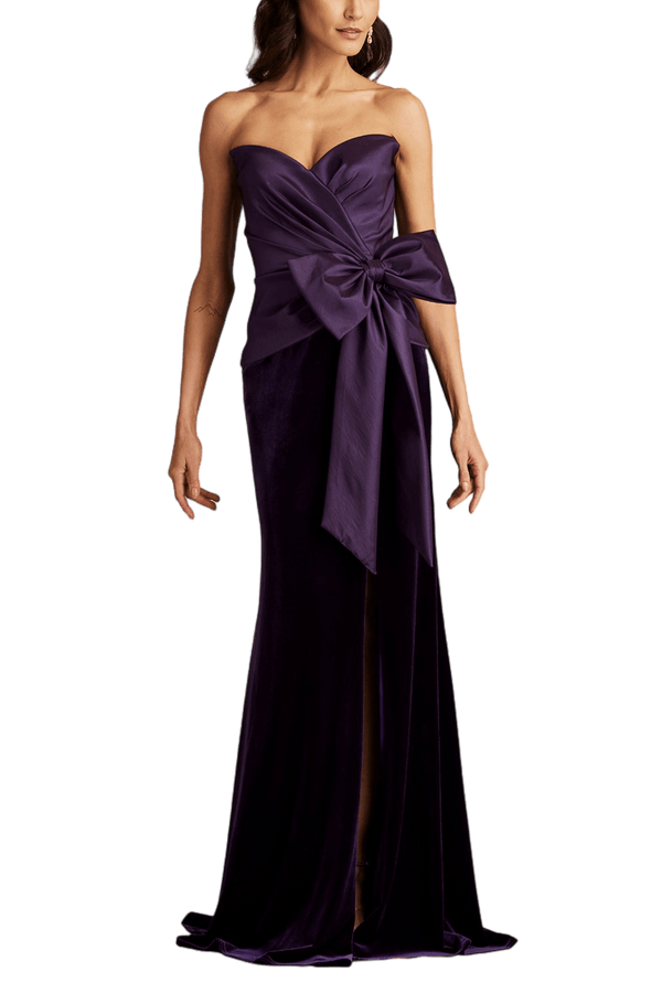 Nimue Strapless Draped Bow Gown - ALBOUSHIYA - district 5 - dubai - riyadh - abaya - dresses - designers - evening wear - luxury - elegance - craftsmanship - gowns - cocktail dresses - collections - georges