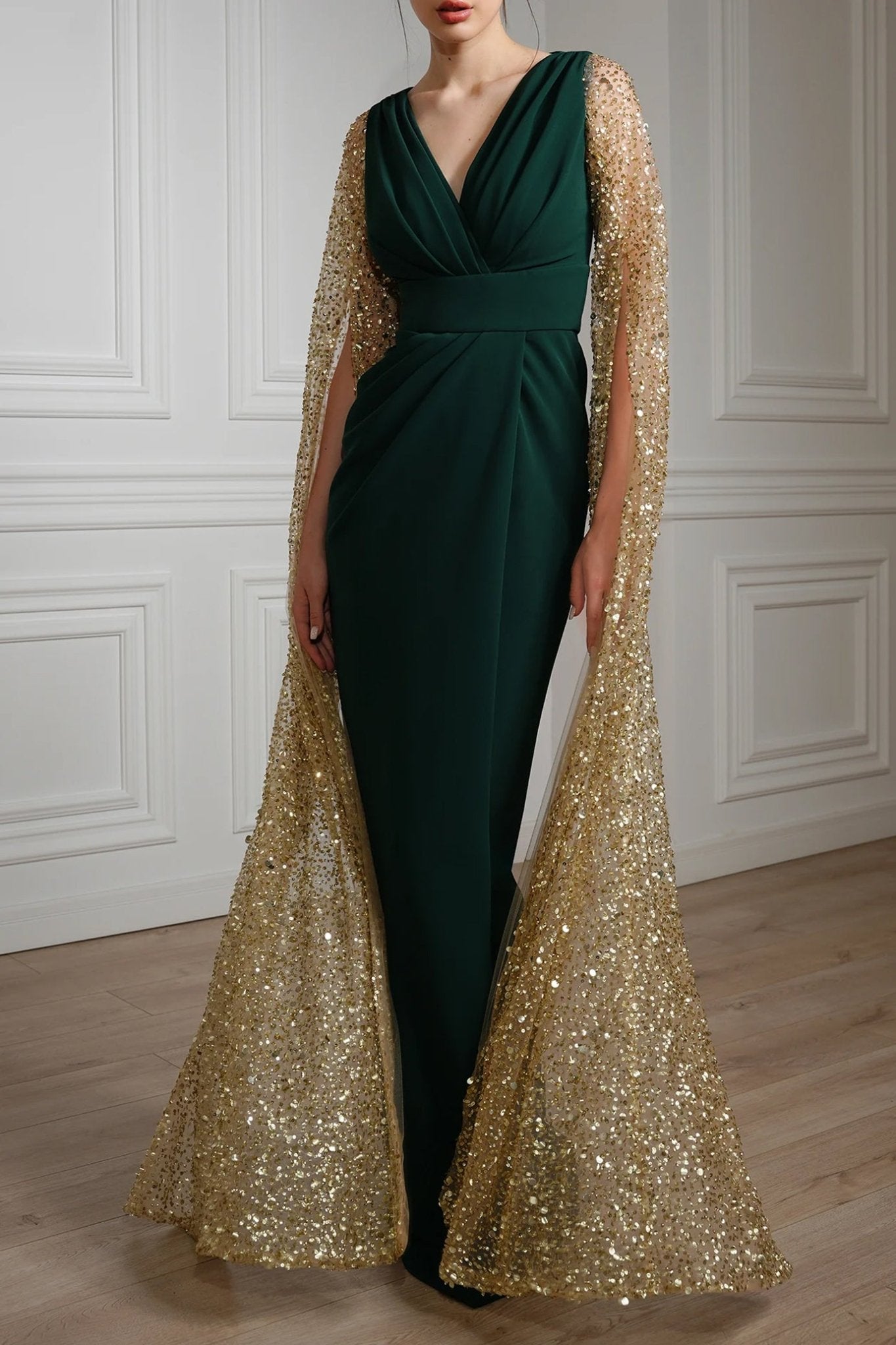 Noemy Crepe Embroidery Dress - ALBOUSHIYA - district 5 - dubai - riyadh - abaya - dresses - designers - evening wear - luxury - elegance - craftsmanship - gowns - cocktail dresses - collections - georges