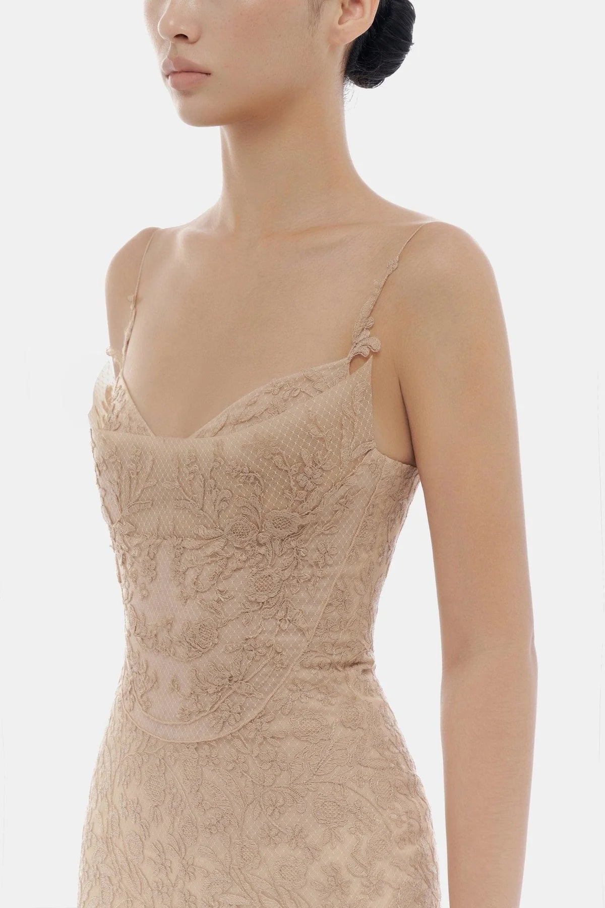 Nude Lace Dress - ALBOUSHIYA - district 5 - dubai - riyadh - abaya - dresses - designers - evening wear - luxury - elegance - craftsmanship - gowns - cocktail dresses - collections - georges