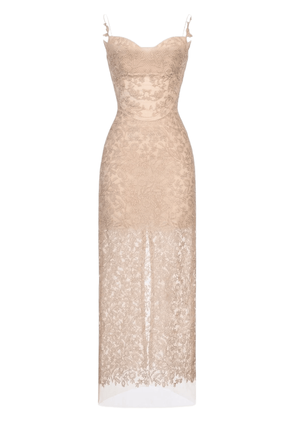 Nude Lace Dress - ALBOUSHIYA - district 5 - dubai - riyadh - abaya - dresses - designers - evening wear - luxury - elegance - craftsmanship - gowns - cocktail dresses - collections - georges