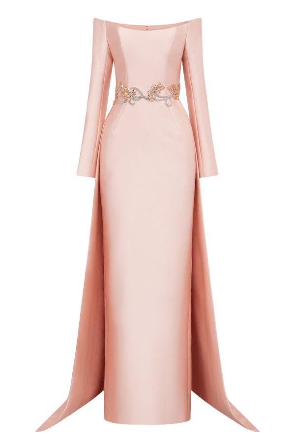 Off - Shoulder Embellished Gown - ALBOUSHIYA - district 5 - dubai - riyadh - abaya - dresses - designers - evening wear - luxury - elegance - craftsmanship - gowns - cocktail dresses - collections - georges