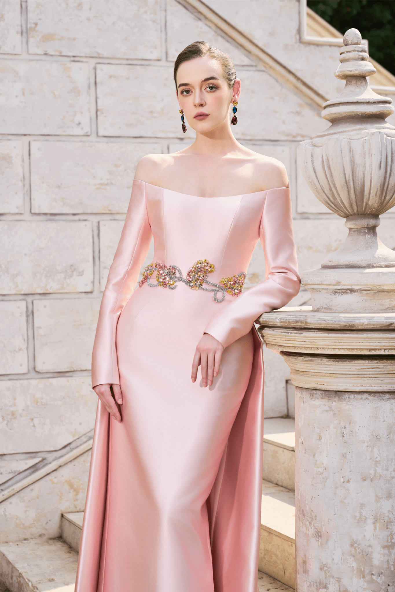 Off - Shoulder Embellished Gown - ALBOUSHIYA - district 5 - dubai - riyadh - abaya - dresses - designers - evening wear - luxury - elegance - craftsmanship - gowns - cocktail dresses - collections - georges