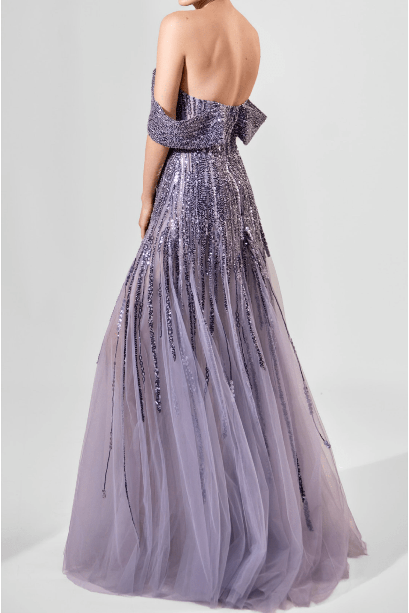 Off Shoulder Embellished Tulle Gown - ALBOUSHIYA - district 5 - dubai - riyadh - abaya - dresses - designers - evening wear - luxury - elegance - craftsmanship - gowns - cocktail dresses - collections - georges
